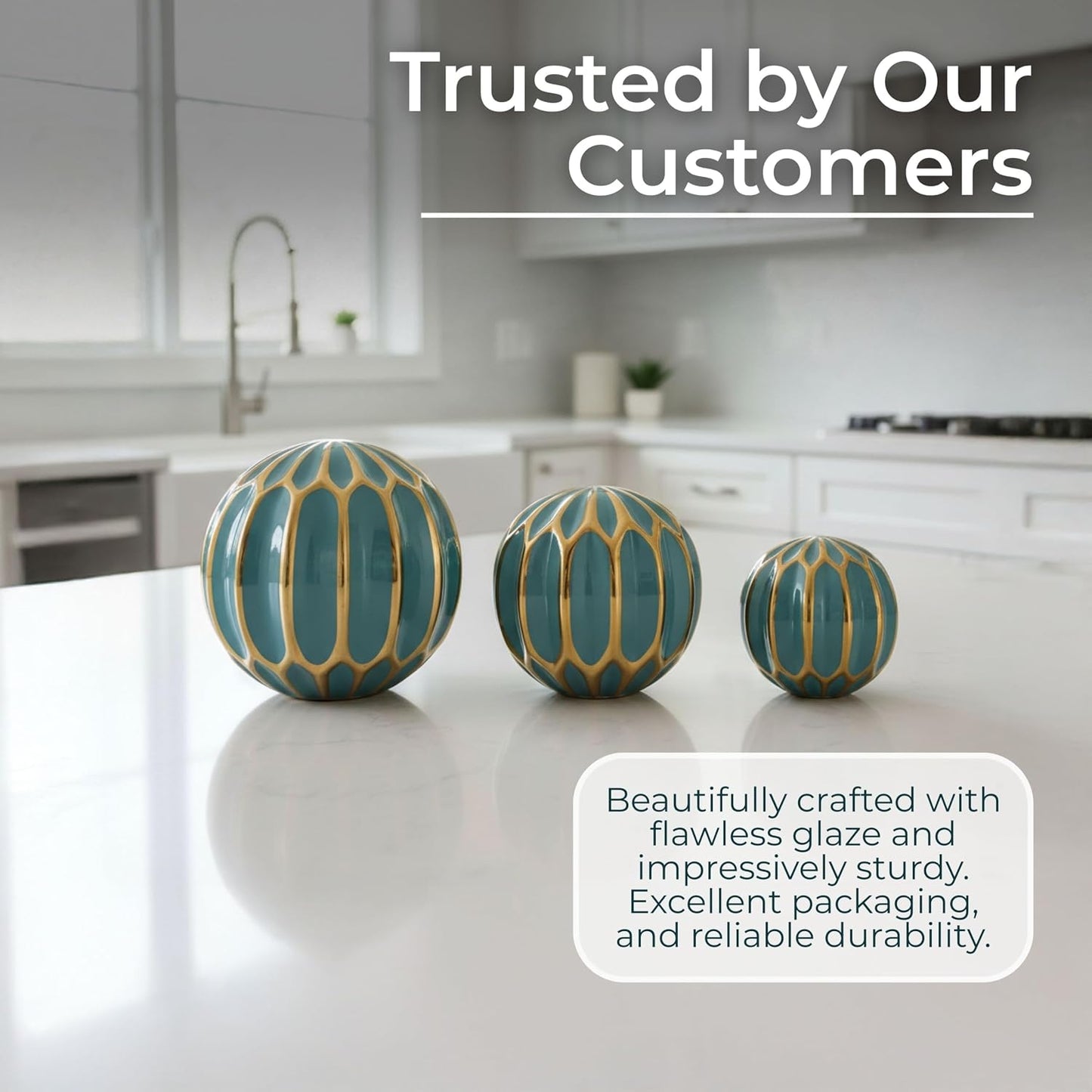 Stoneware & Ceramic Spheres / 6.0" H / Blue / Set of 3