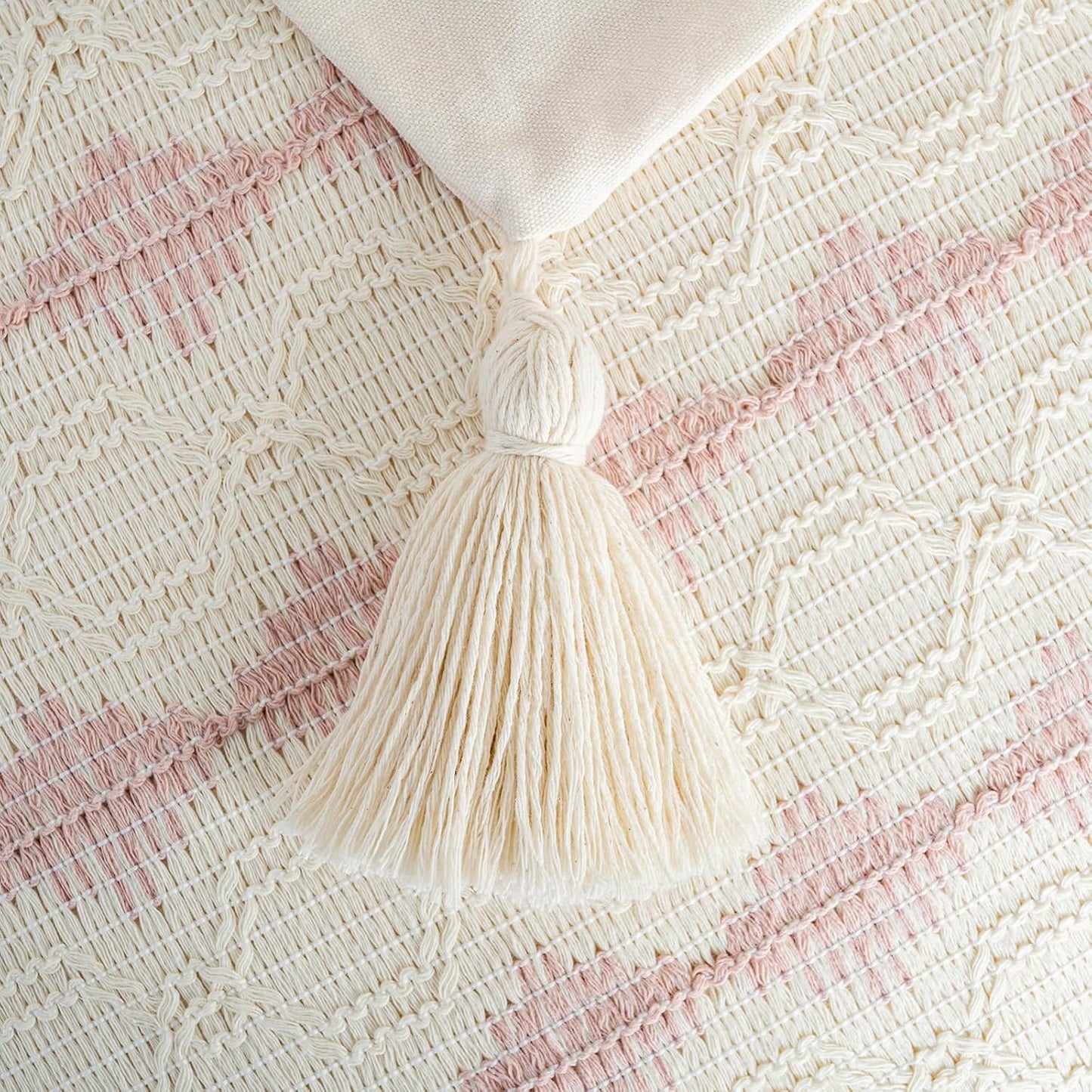 Boho Decorative Throw Pillow Cover / 16 x 16 / Pink / Set of 2