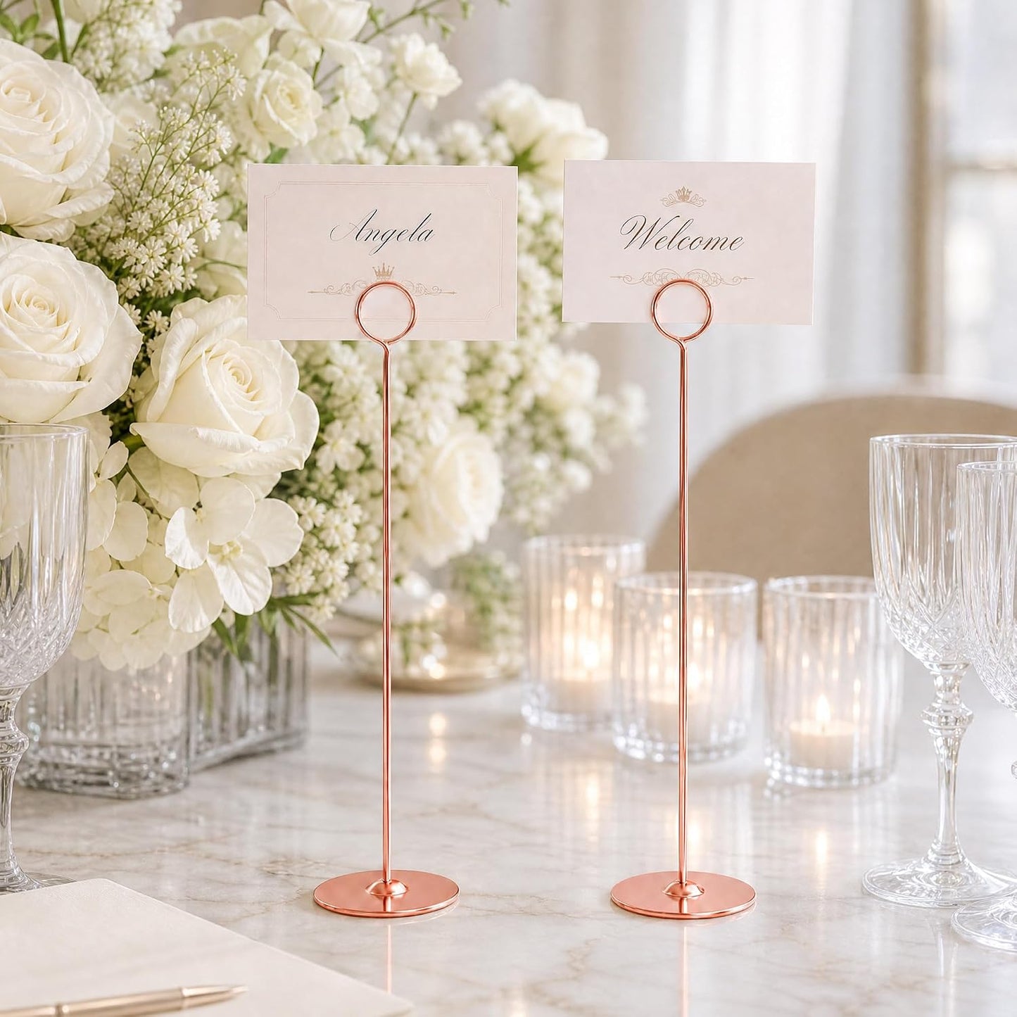 Urban Deco 12 Inch Rosegold Steel Place Card Holder,16 Pack Table Number Holder