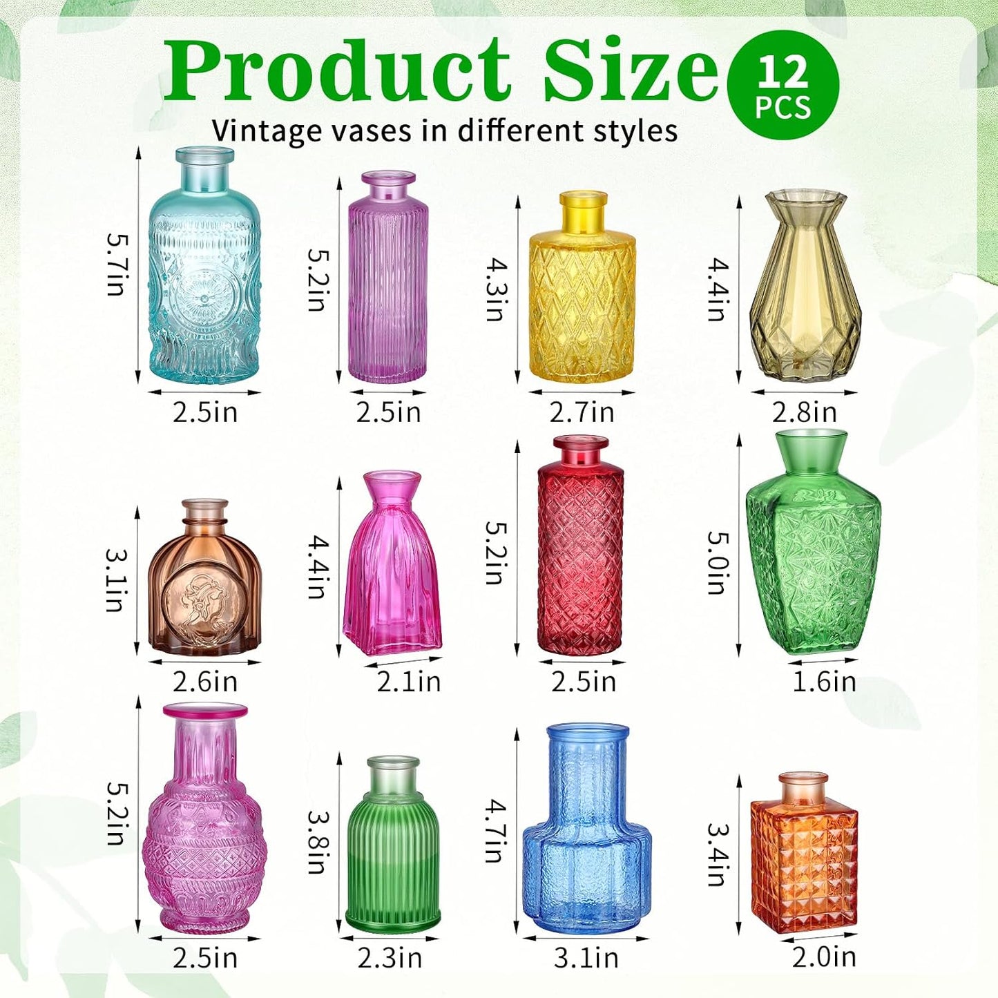 Colored Glass Bud Vases / Set of 12