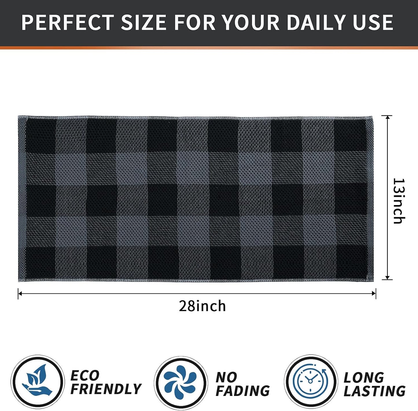 Mordimy Cotton Waffle Weave Kitchen Towels, 13"x 28", 8 Pack, Black & Grey | Super Soft and Absorbent Buffalo Check
