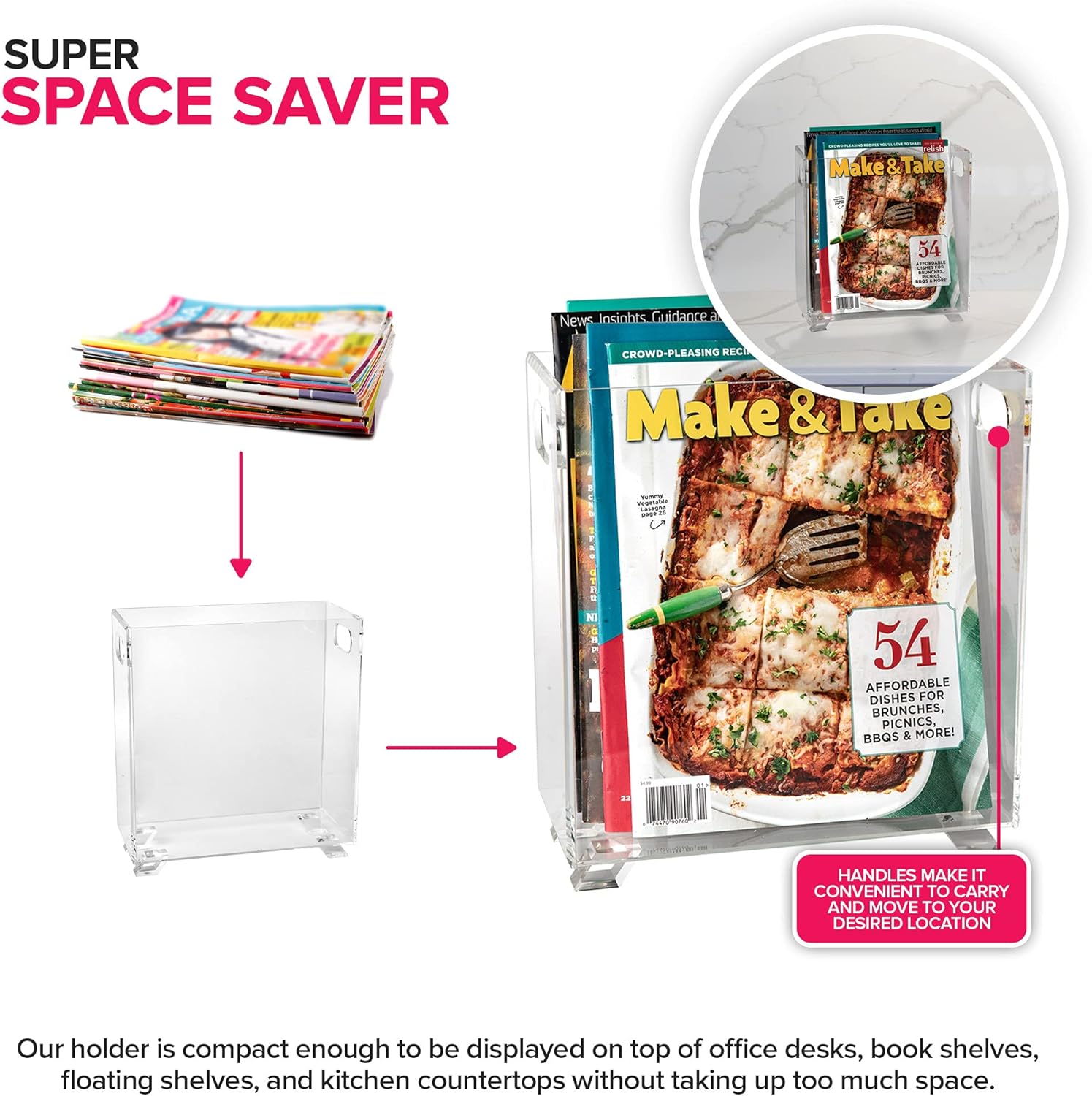 Acrylic Magazine Holder / Clear / Set of 3
