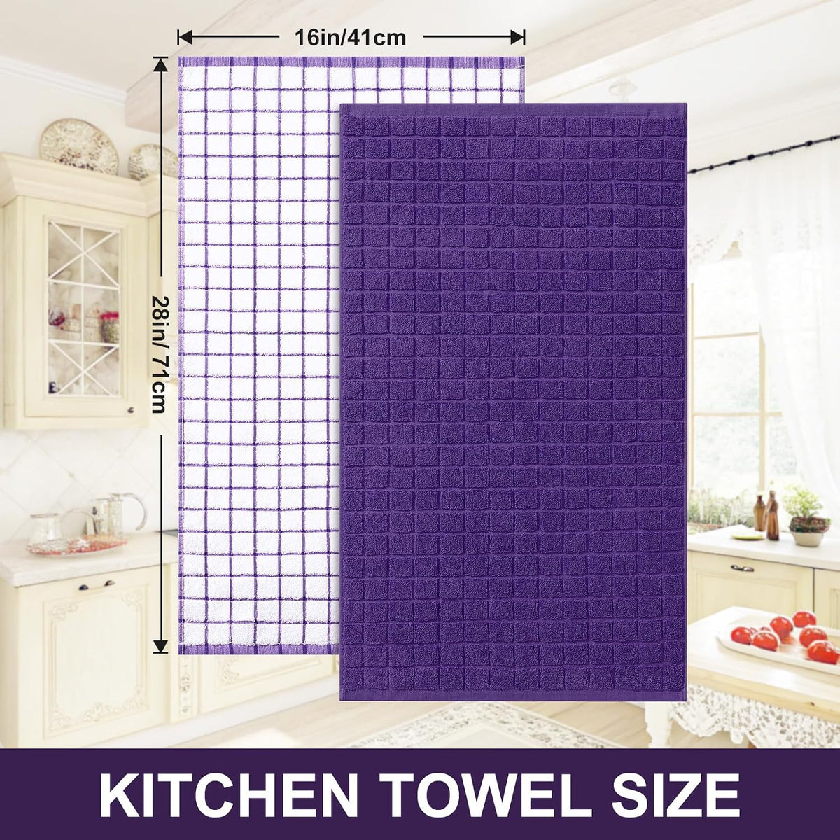 Homaxy Large Premium Cotton Kitchen Towels 16"x 28", 8 Pack, Purple | Natural Ring Spun 390 GSM Dish Towels, Super