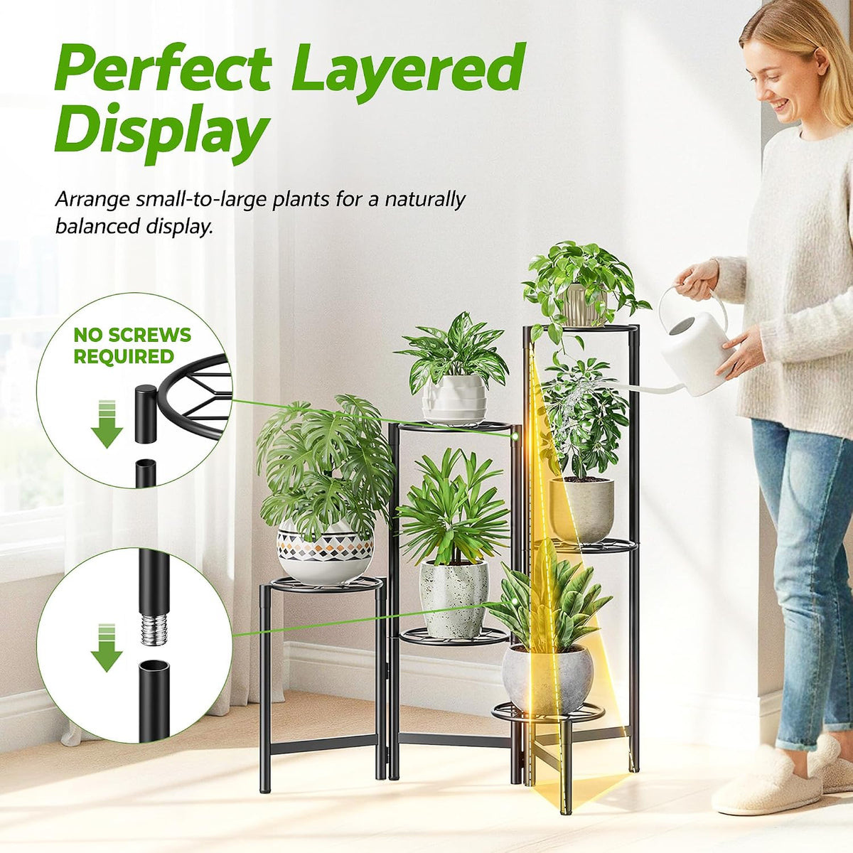 6 Tier Metal Plant Stands Outdoor Indoor, Heavy Duty Flower Pot Holder Potted Display Rack Shelf, Tall Corner Plant