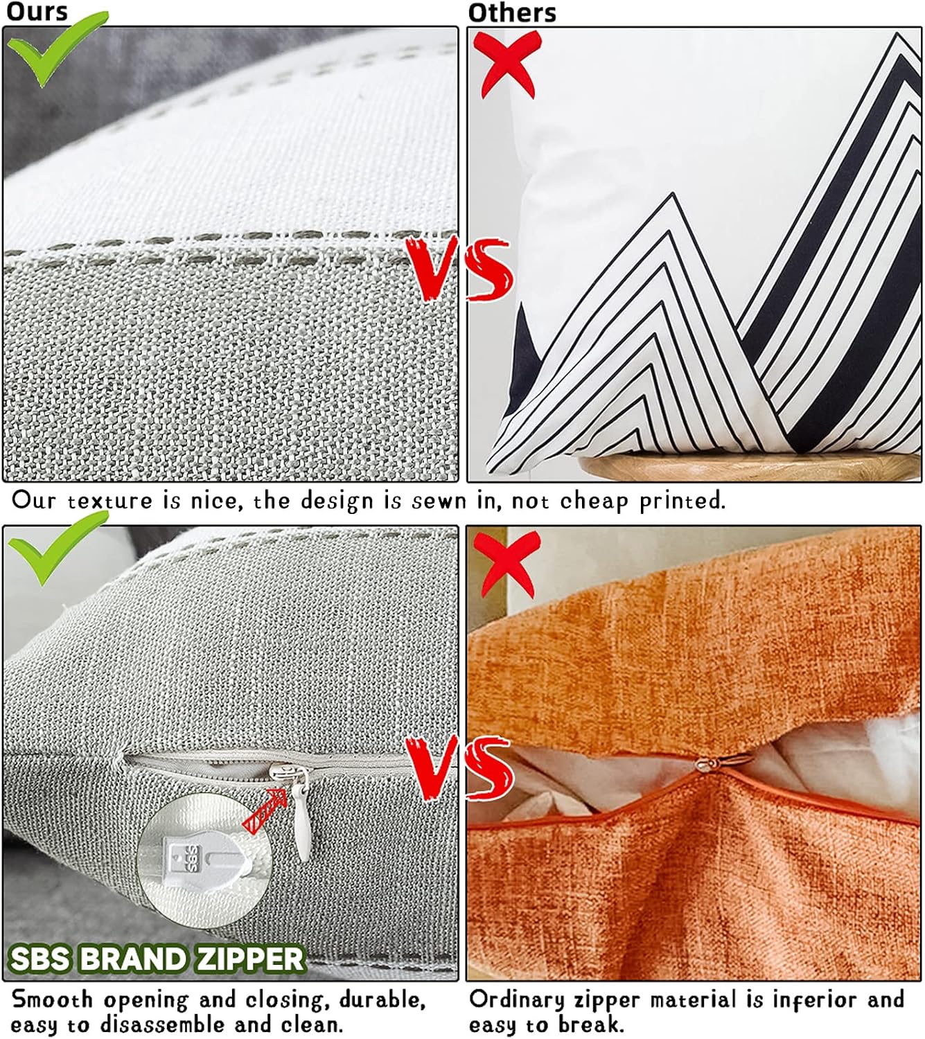 Farmhouse Stripe Check Throw Pillow Covers Set Case Cotton / 18 x 18 / Light Gray Beige / Set of 2