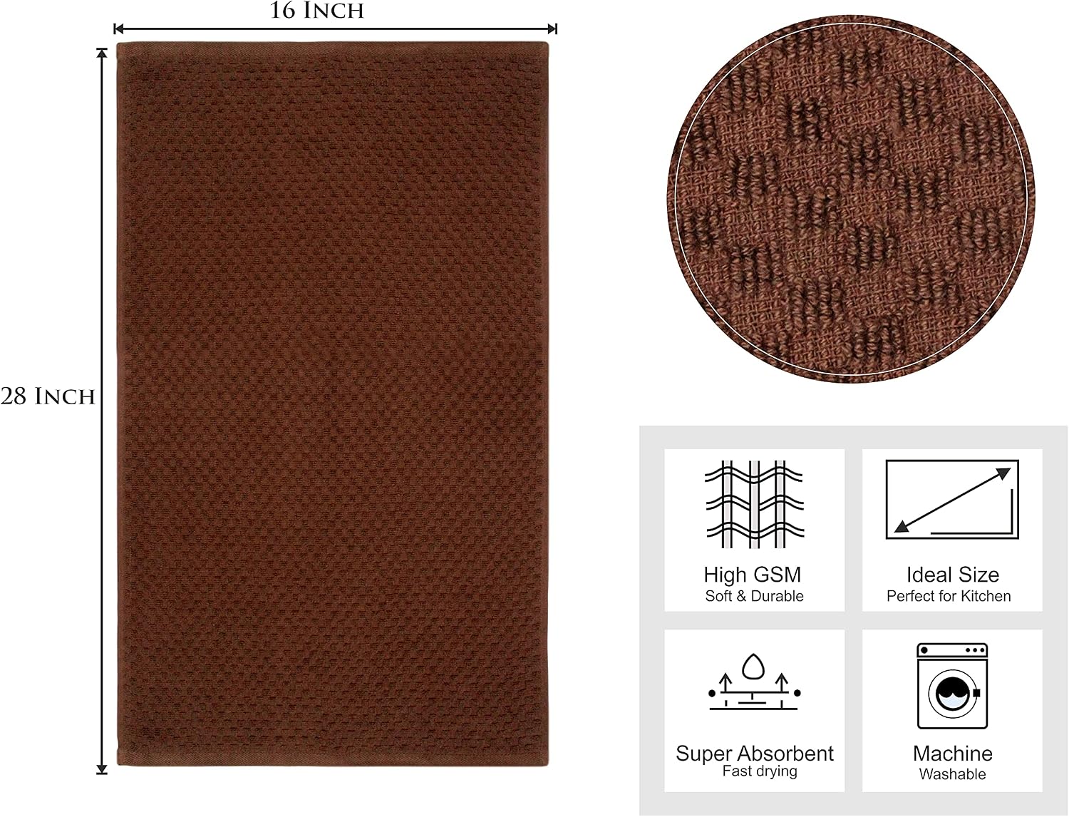 COTTON CRAFT Amazing Kitchen Towel - 12 Pack 100% Cotton Waffle Terry Towel | Chocolate - 16x28 Euro Café Waffle Weave