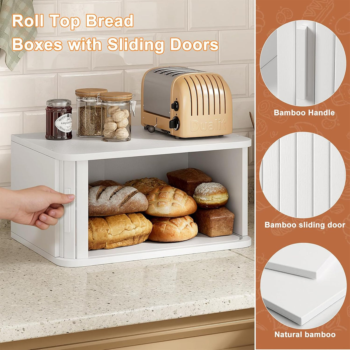 WOWLIVE Roll Top Bread Box for Kitchen Countertop, Bamboo Bread Storage | Airtight Bread Containers, Large Bread Bin