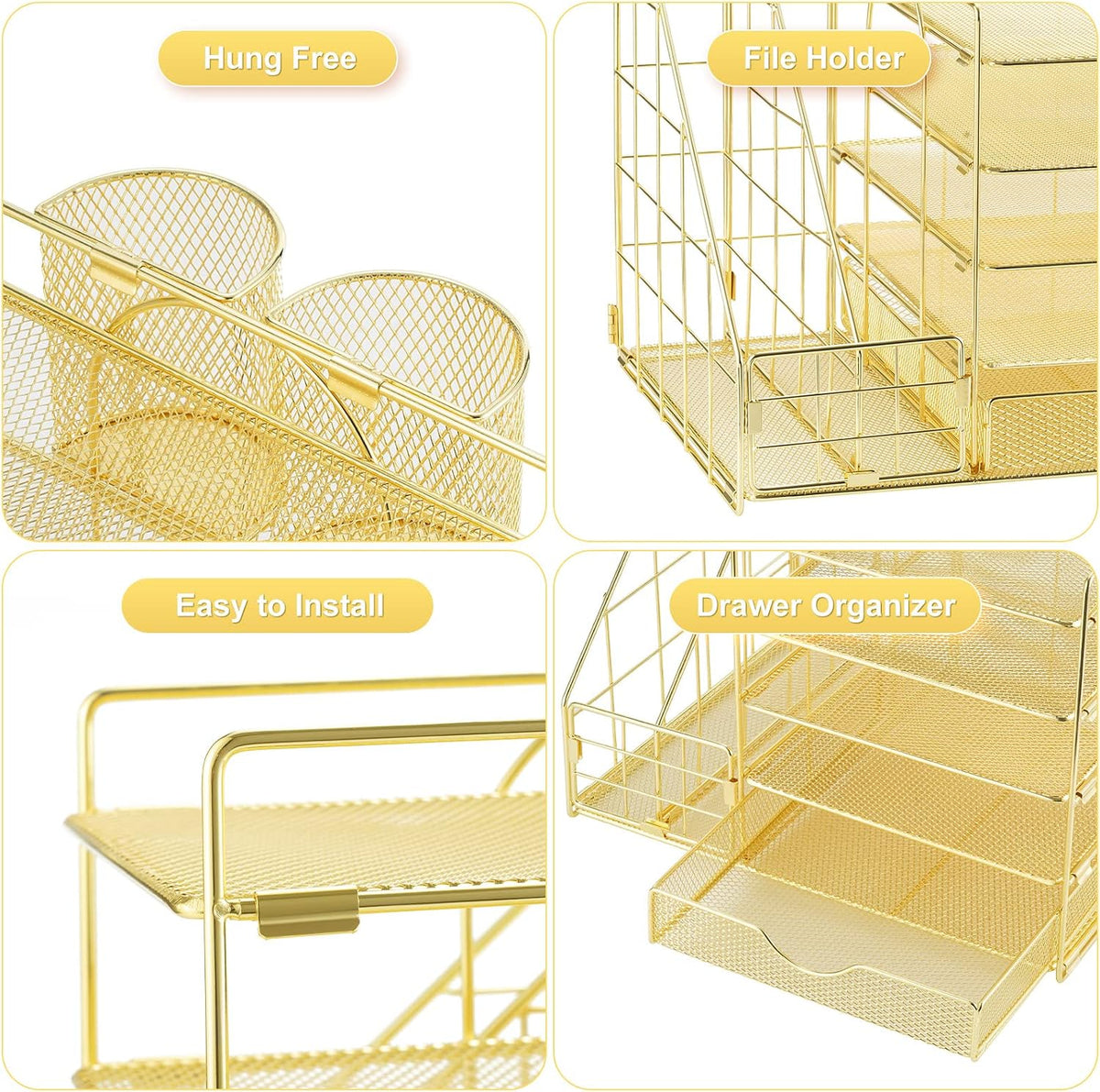 Marbrasse Desk Organizer with File Holder, 5-Tier Paper Letter Tray Organizer with Drawer and 2 Pen Holder, Mesh