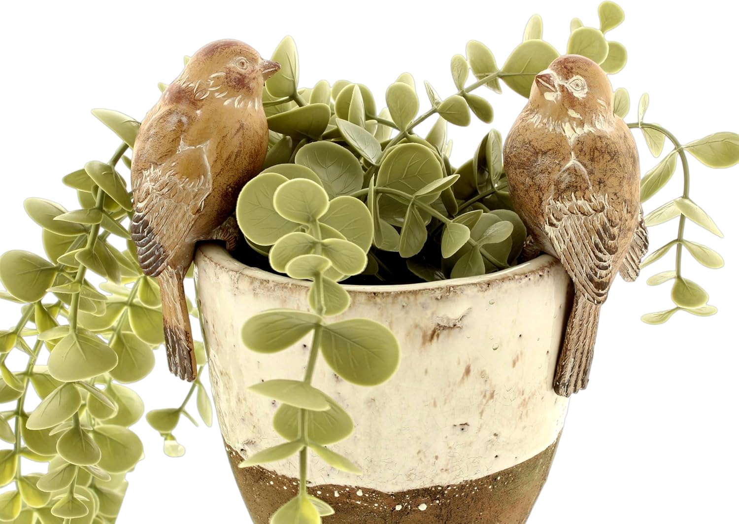 Hand-Painted Rustic Sitting Pot Hanger Birds Set