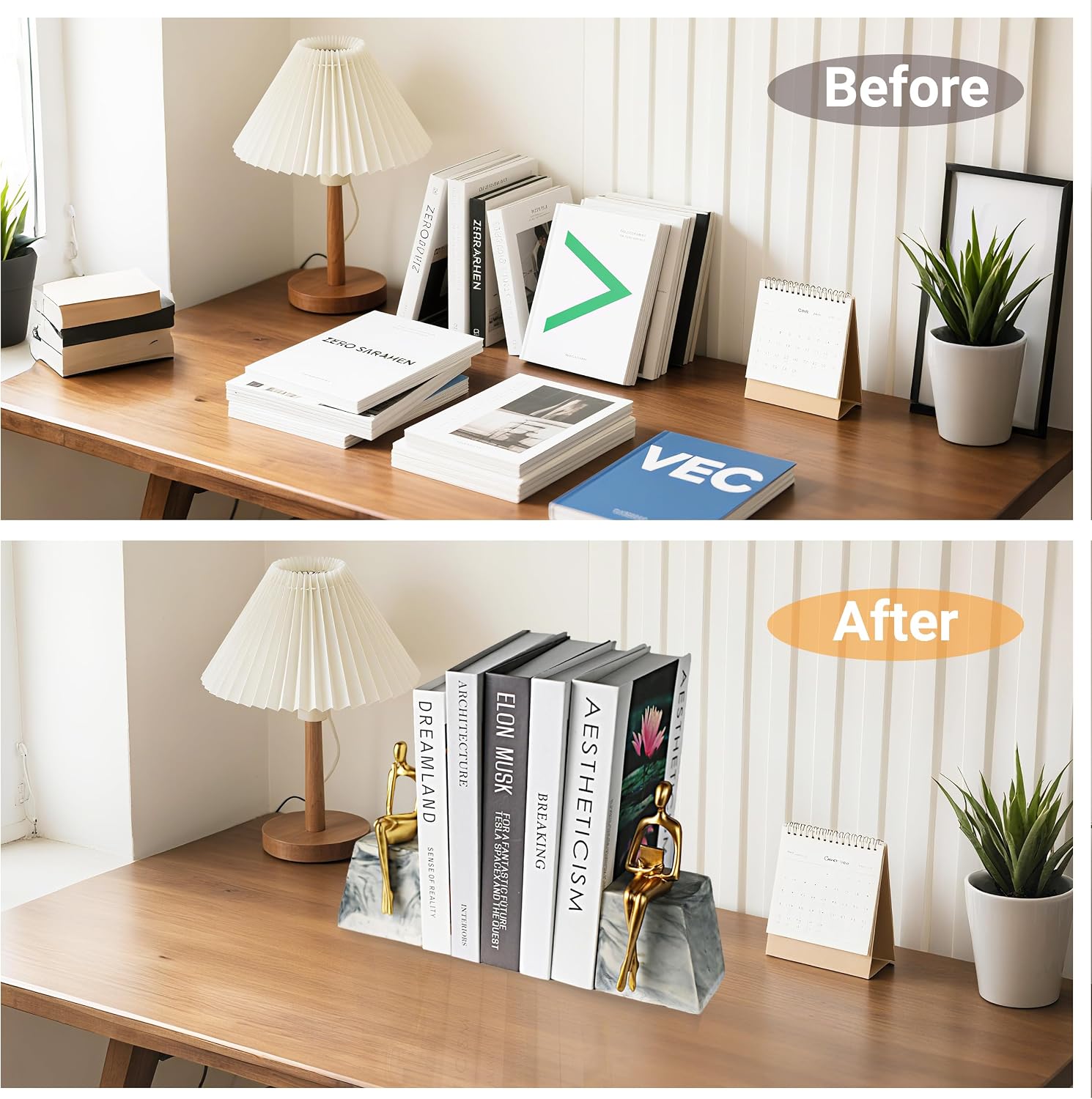 Book Ends / Heavy Duty Abstract Statue Decorative Bookends / Thinker