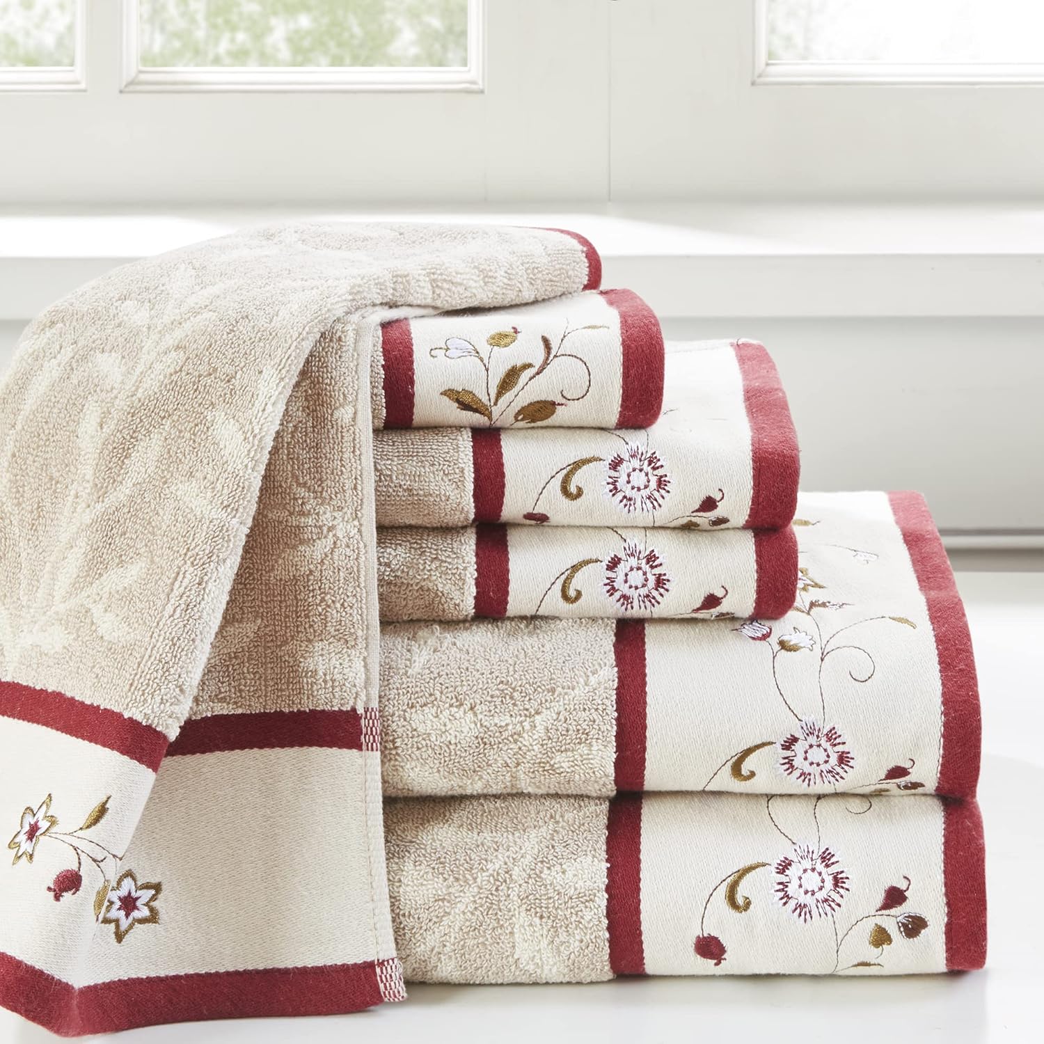 Madison Park Serene 100% Cotton Bath Towel Set Luxurious Floral Decorative Towels for Bathroom Embroidered Cotton
