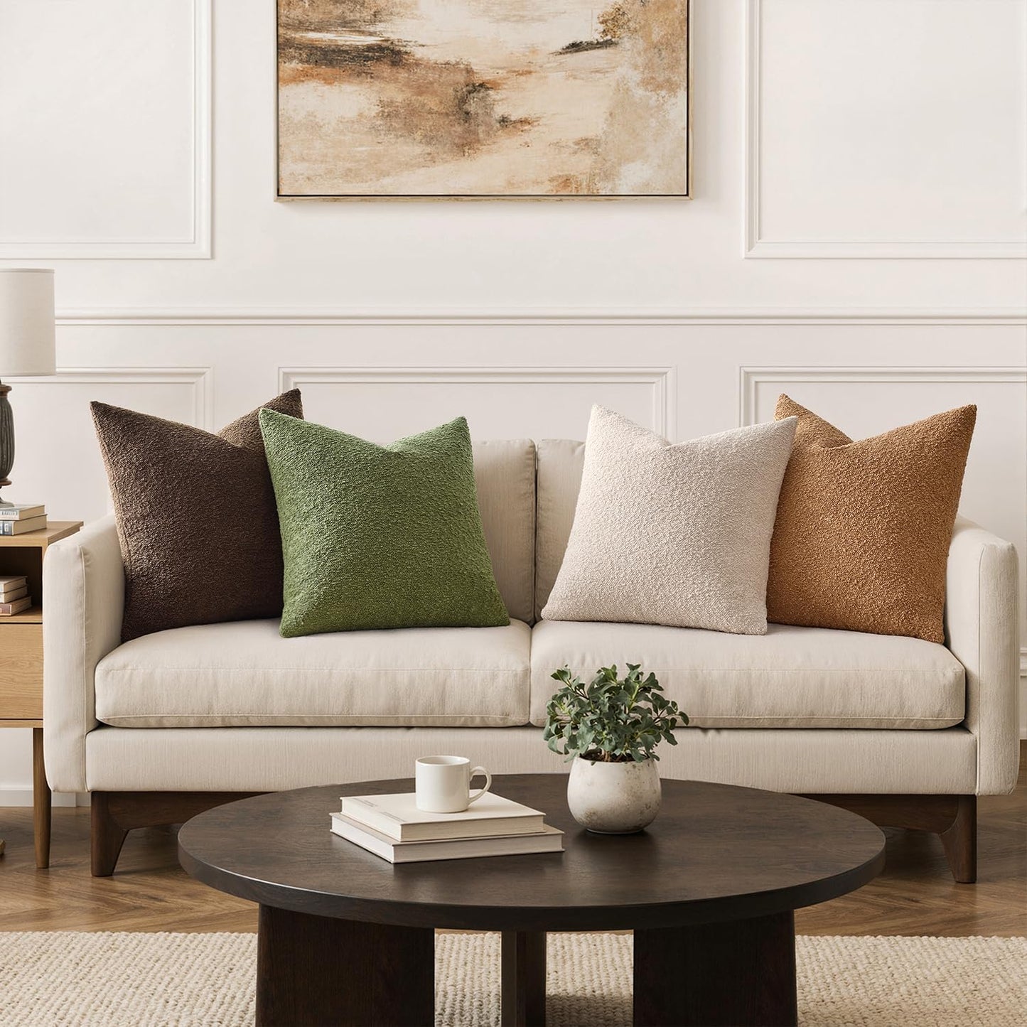 Decorative Textured Boucle Throw Pillow Covers Accent Solid / 18 x 18 / Green Brown / Set of 4