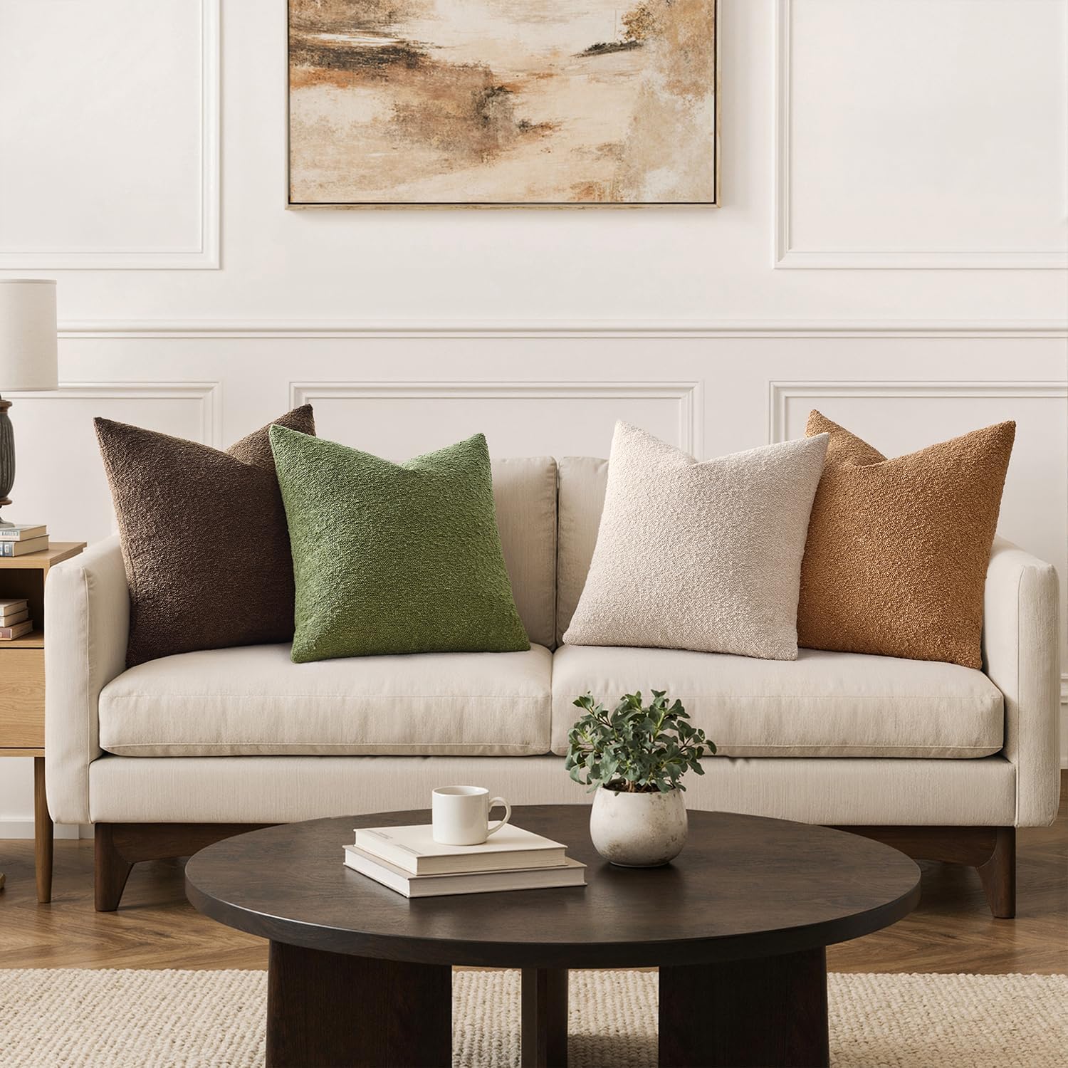 Decorative Textured Boucle Throw Pillow Covers Accent Solid / 18 x 18 / Green Brown / Set of 4