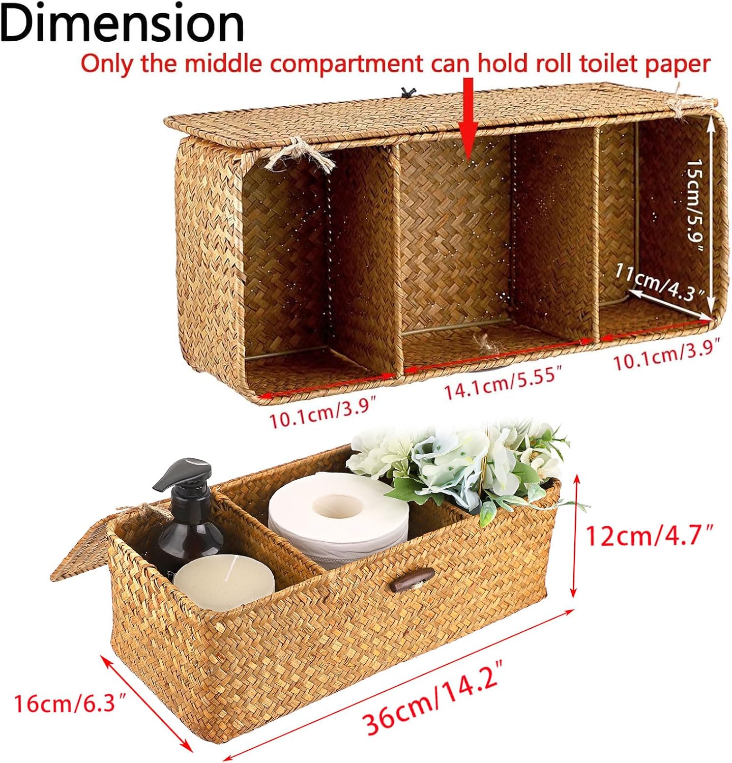 Seagrass Storage Basket Bin / Medium / Caramel