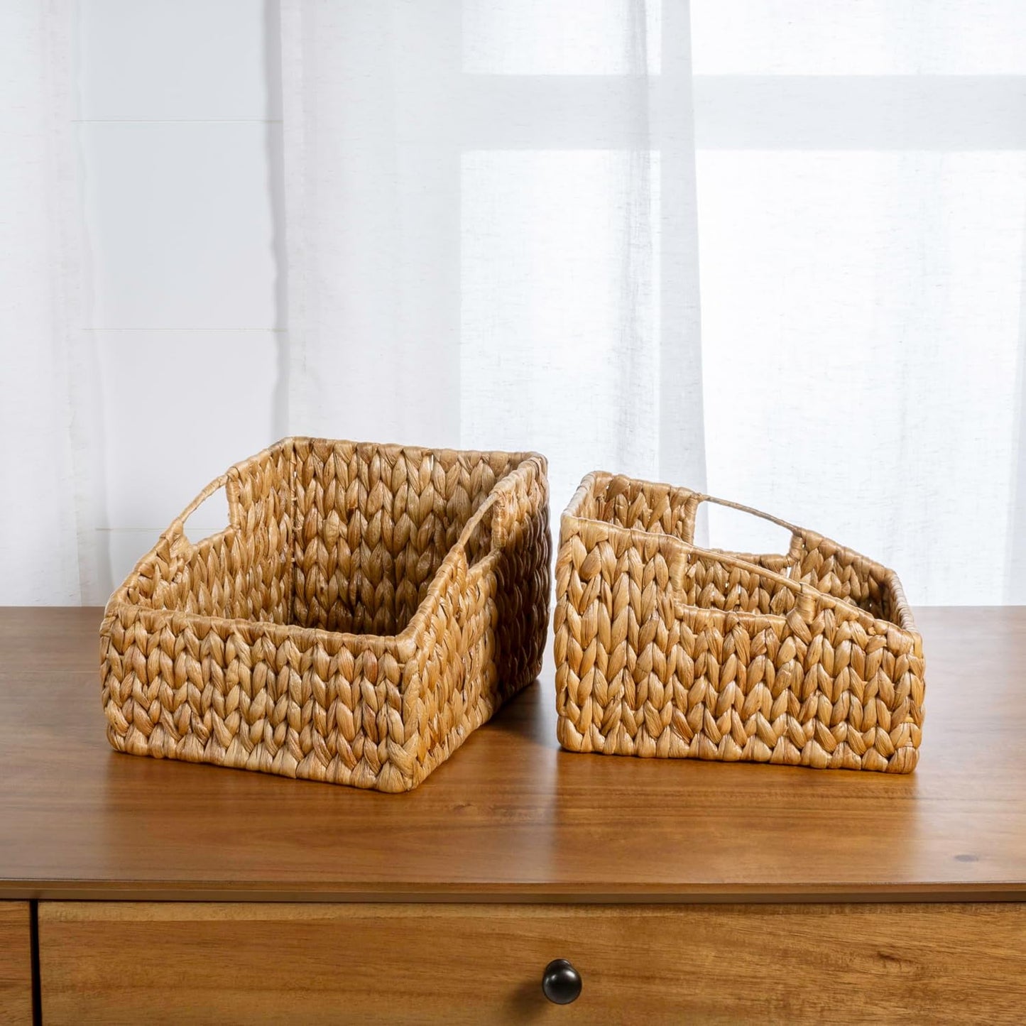 BSK1007A- Havanah Southwestern Hand-Woven Hyacinth Slanted Nesting Wicker / Natural / Set of 2