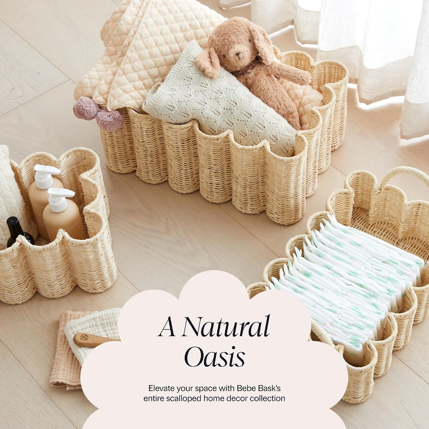 Wavy Scalloped Rattan Tray / 19 x 9 x 6.5
