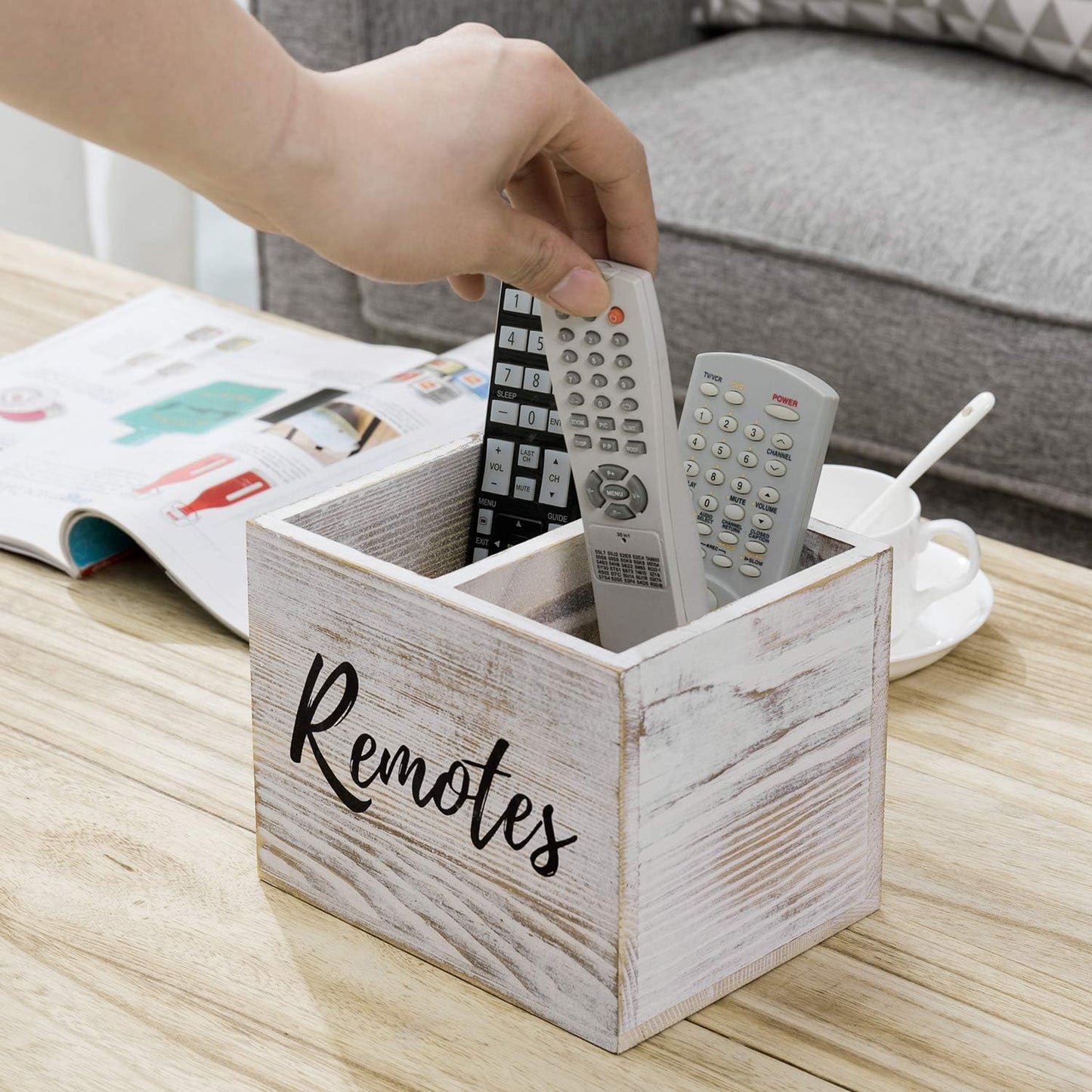 TV Remote Holder / Whitewashed