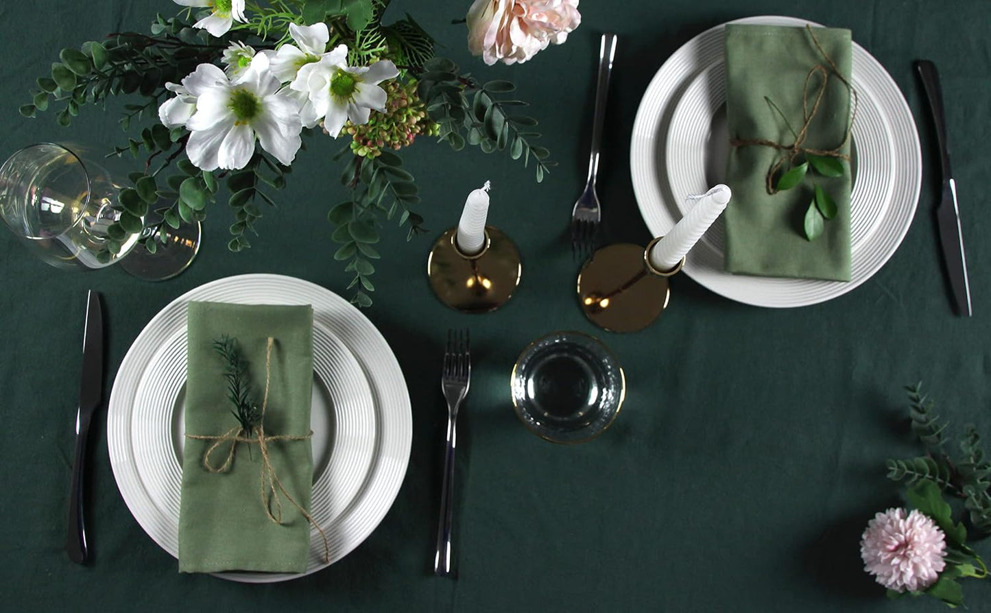Solid Color Cotton Blended Dinner Cloth Napkins - Set of 12 (17 x 17 inches) - for Events & Home Use (Olive Green)