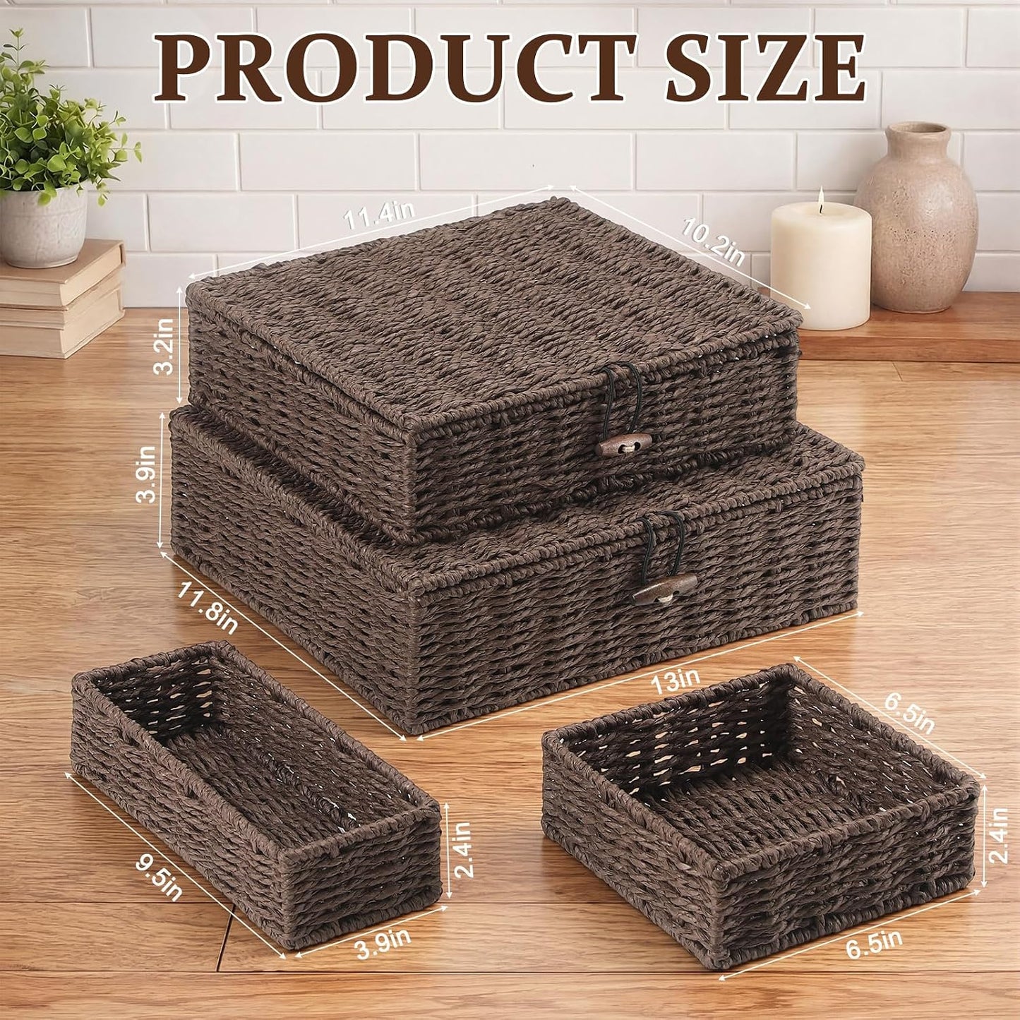 Woven Wicker Storage Baskets / Paper / Brown / Set of 4