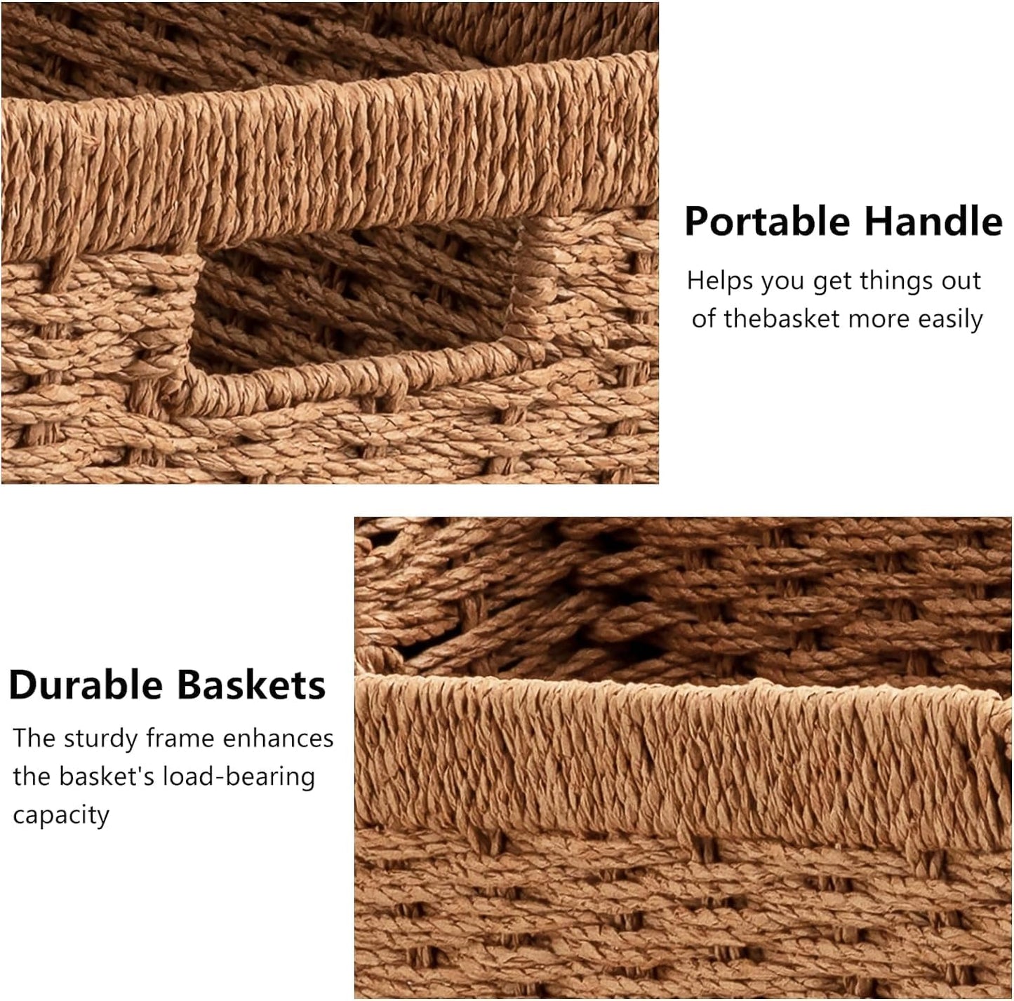 Wicker Basket / 13.4Lx8. W Woven Paper Rope Storage Baskets / Caramel / Medium / 3 x 7.1 / Set of 2