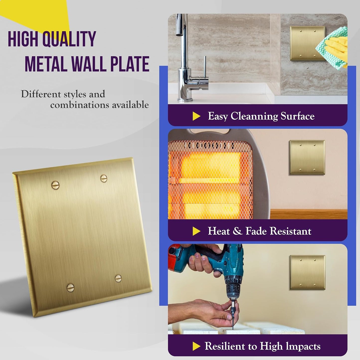 ENERLITES Blank Device Metal Wall Plate, Stainless Steel 201, Corrosion Resistant, Size 2-Gang 4.50" x 4.57"