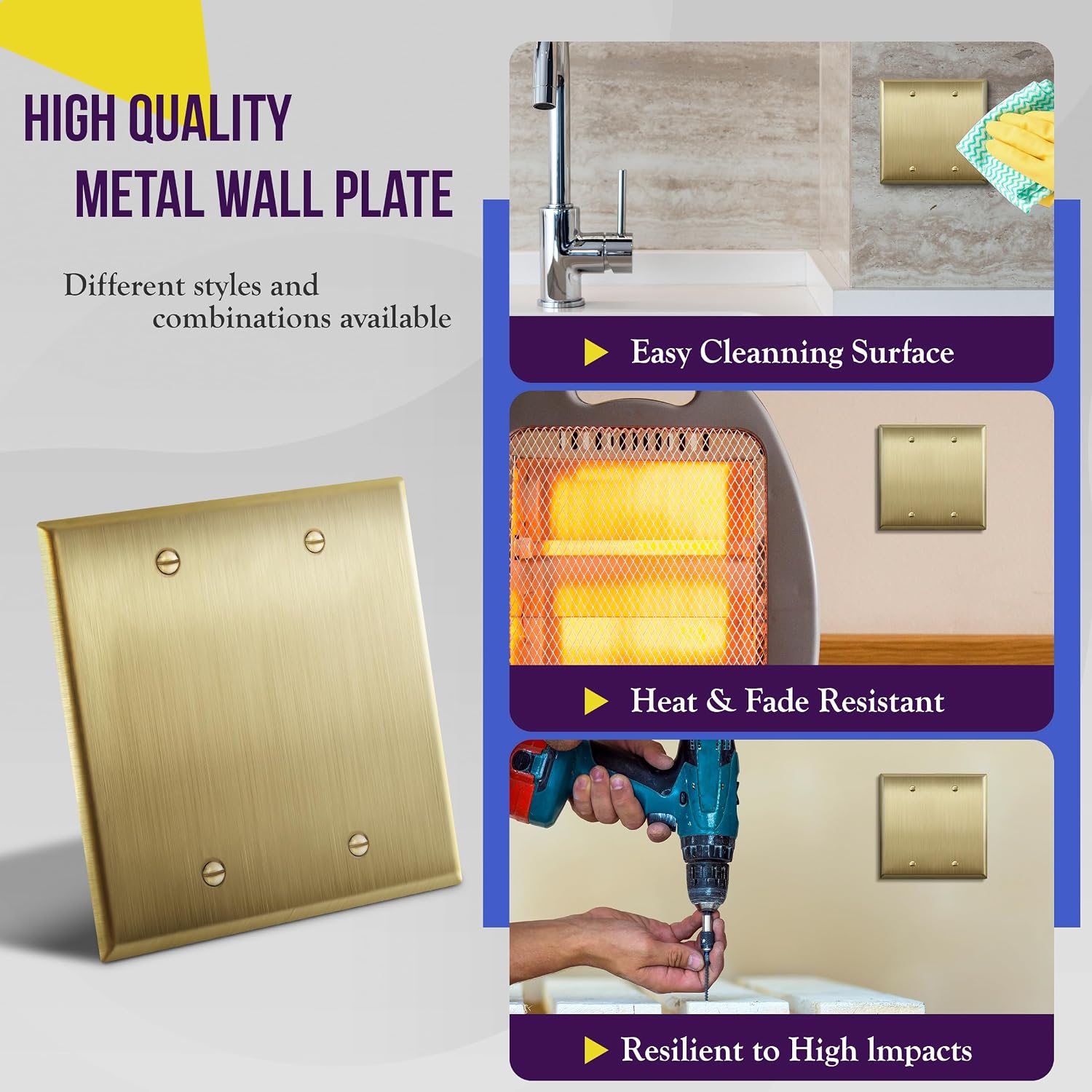 ENERLITES Blank Device Metal Wall Plate, Stainless Steel 201, Corrosion Resistant, Size 2-Gang 4.50" x 4.57"
