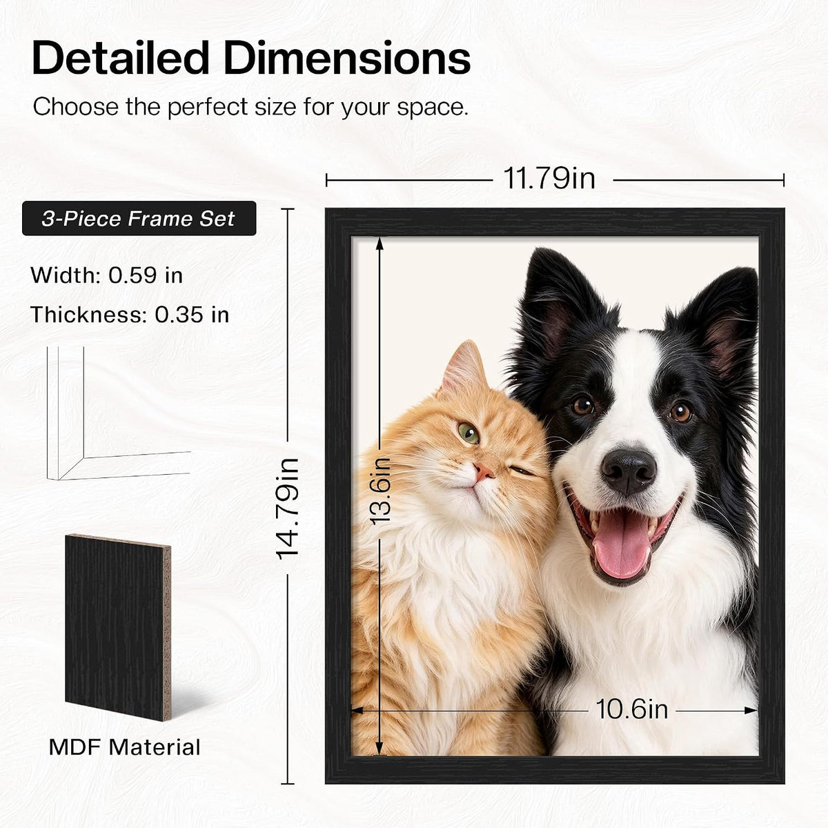 11x14 Picture Frame 3 Pack, Wall Mount & Tabletop Display, Black | Black Wood Grain, Clear Shatterproof Cover