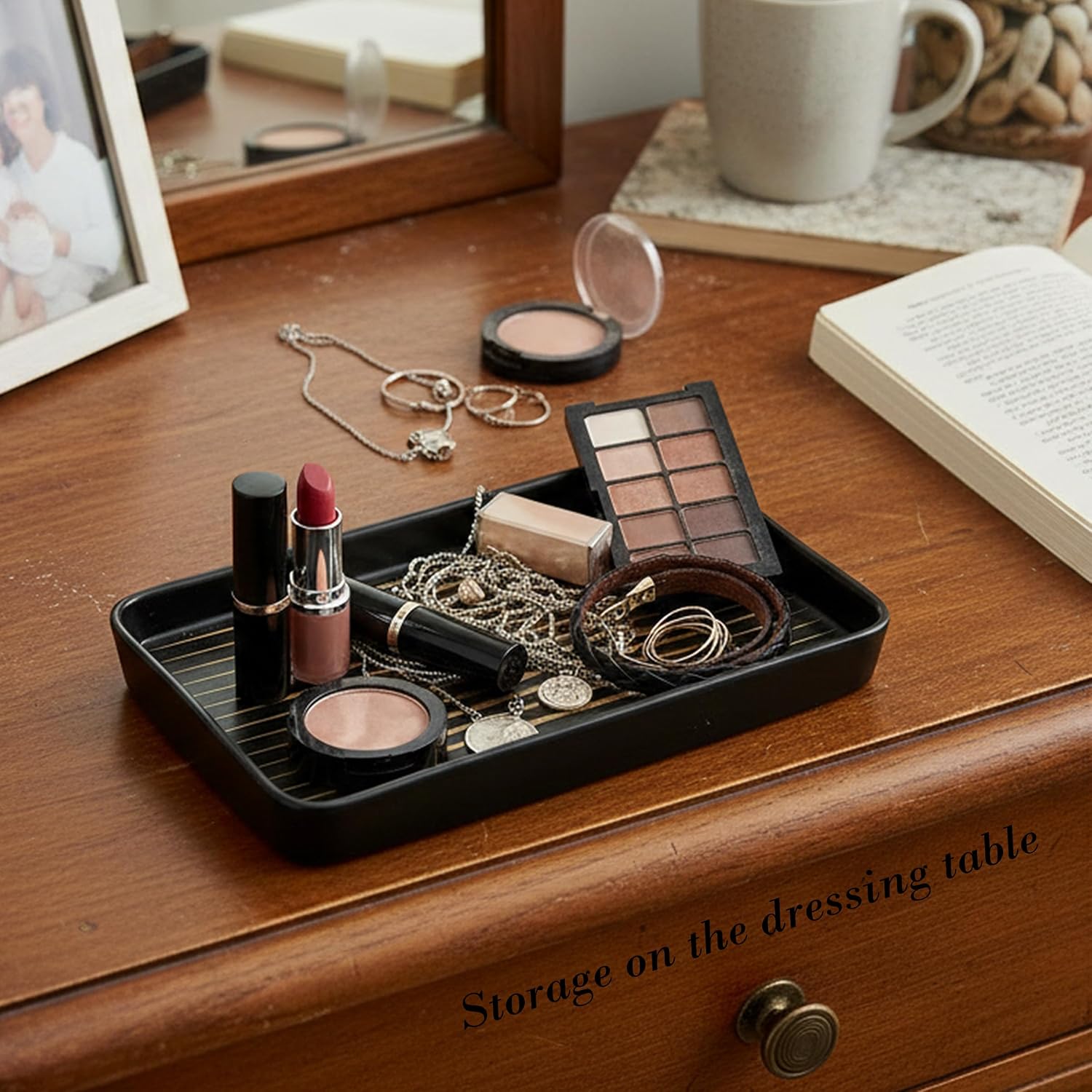 Black Bathroom Vanity Tray for Countertop / Black Color with Golden Stripes-1 Pc / 10 x 6 x 1
