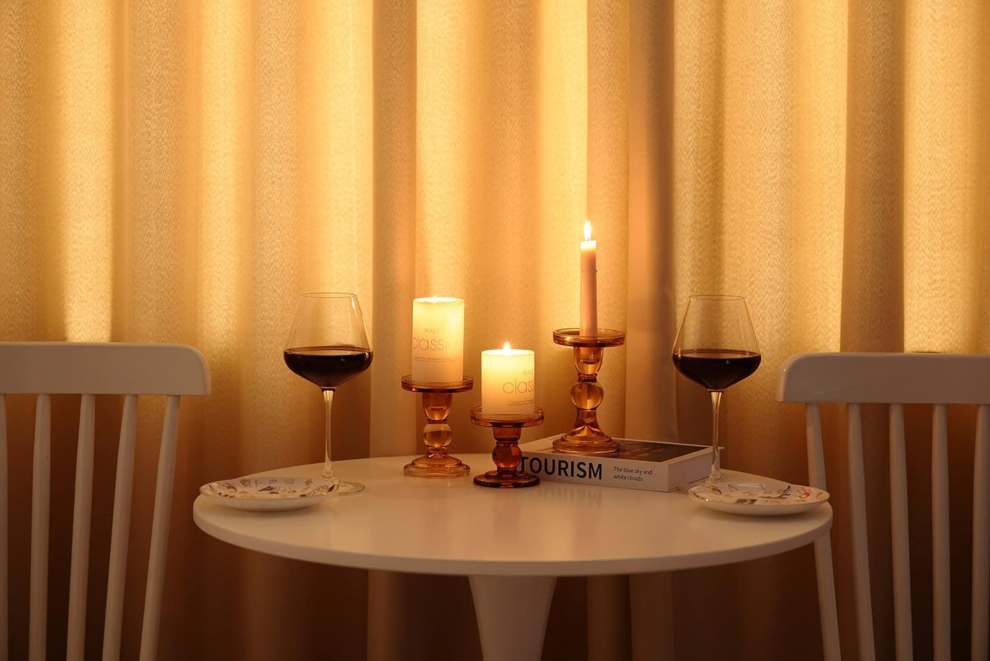 GMWD 3 Pcs Glass Candle Holder Set Clear, Amber Candlesticks Holders Pillar Taper Candles Tealight Stand for Wedding