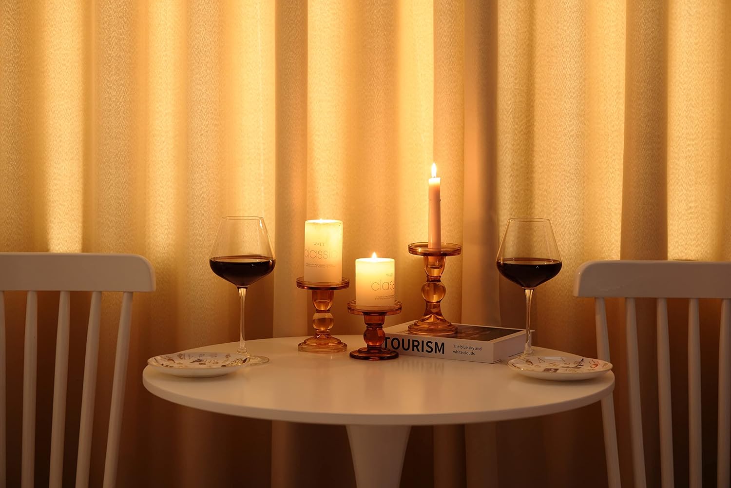 GMWD 3 Pcs Glass Candle Holder Set Clear, Amber Candlesticks Holders Pillar Taper Candles Tealight Stand for Wedding