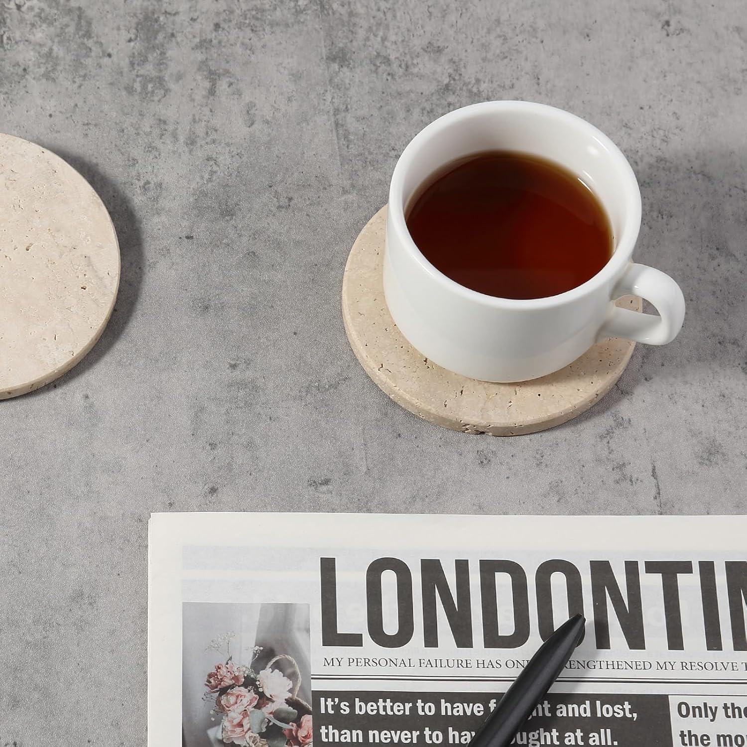 4" Round Stone Coasters Set Heat Resistant / Travertine / Set of 4