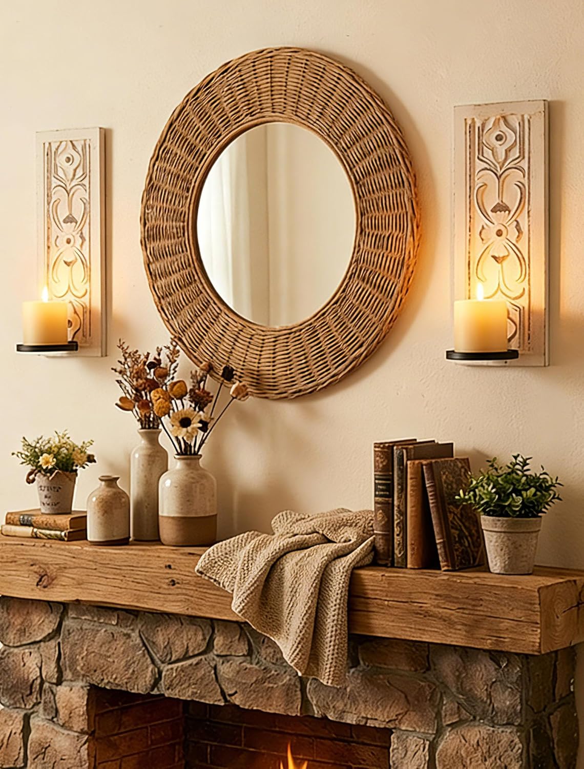 Rustic Candle Sconces Wall Decor / Distressed White / 15.8"H x 6"lx4.33"w / Set of 2