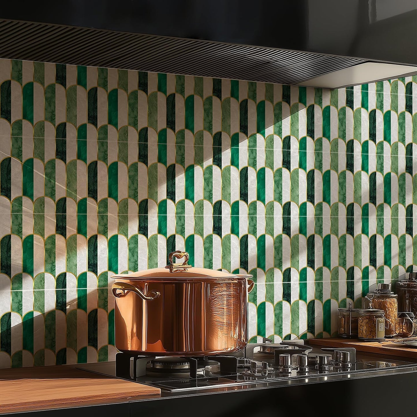 Holographic Emerald Art Deco Peel and Stick Backsplash / Arch Mosaic / 5.9 x 5.9 / 10 Sheet
