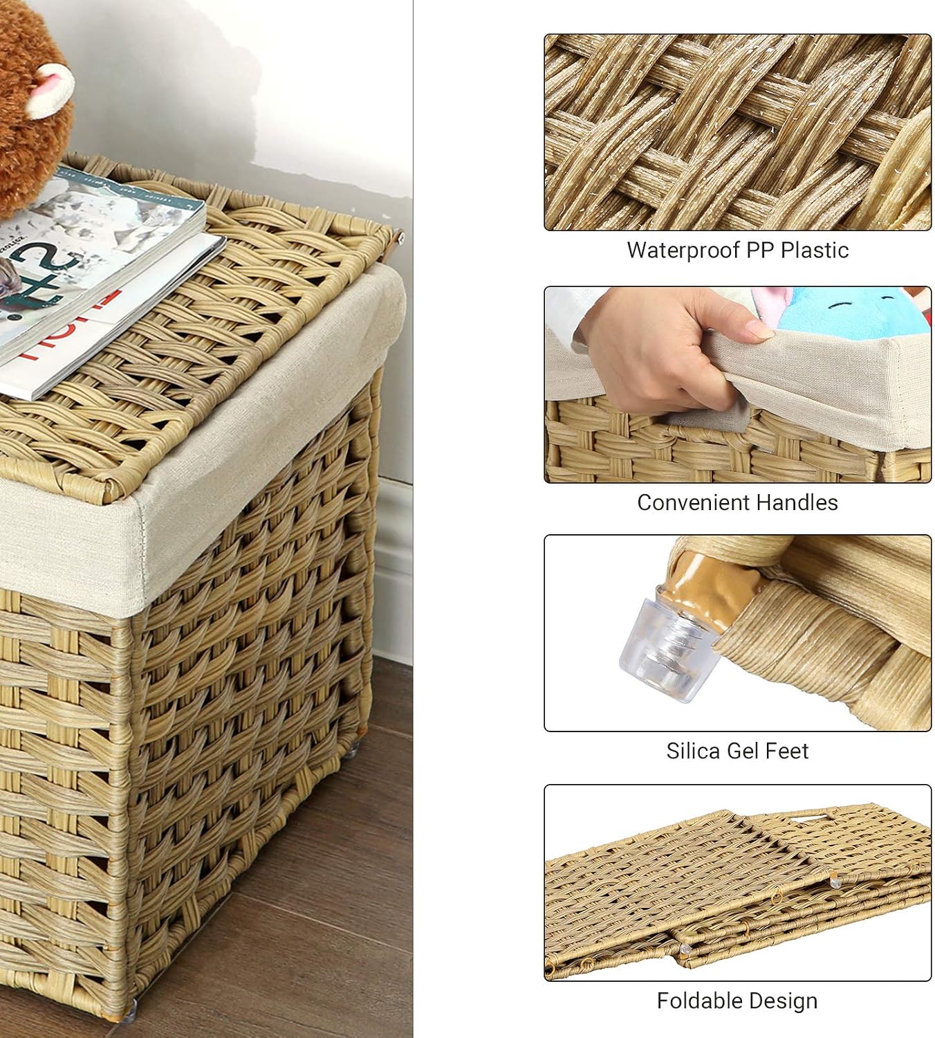 Metal Frame / Woven Blanket Storage Bin / 160 L / Natural