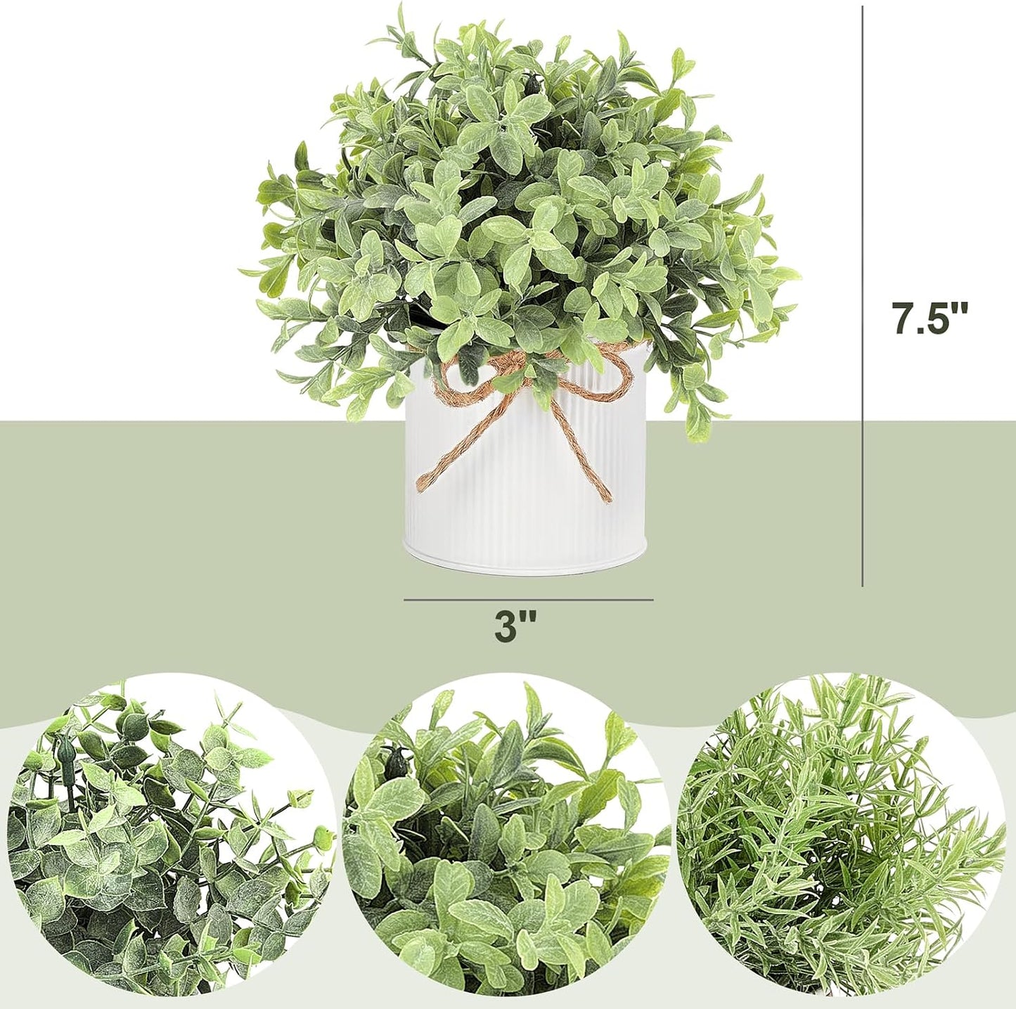 Fake Plants in Farmhouse Galvanized Metal Pots Table Centerpiece Rustic / White / 3 Inch / Set of 3