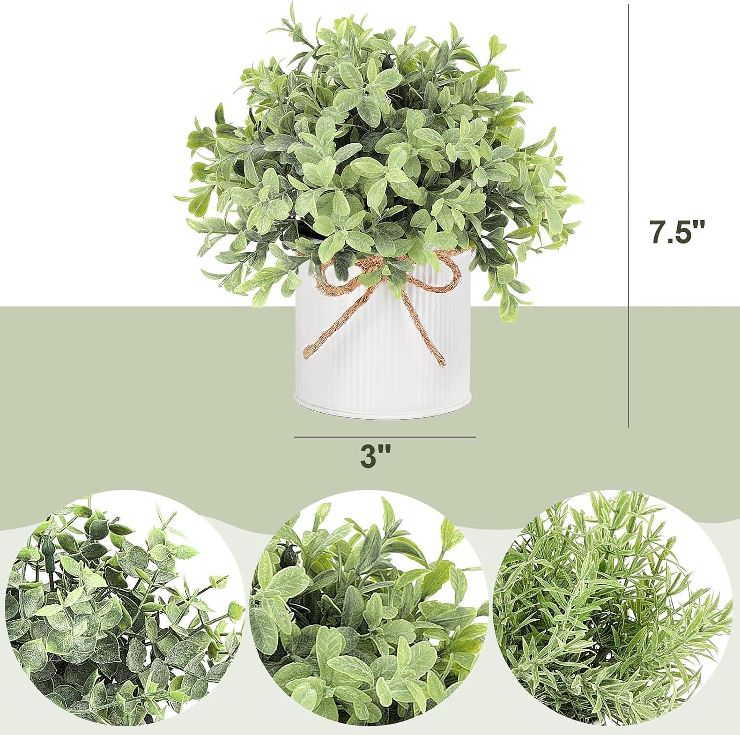 Fake Plants in Farmhouse Galvanized Metal Pots Table Centerpiece Rustic / White / 3 Inch / Set of 3