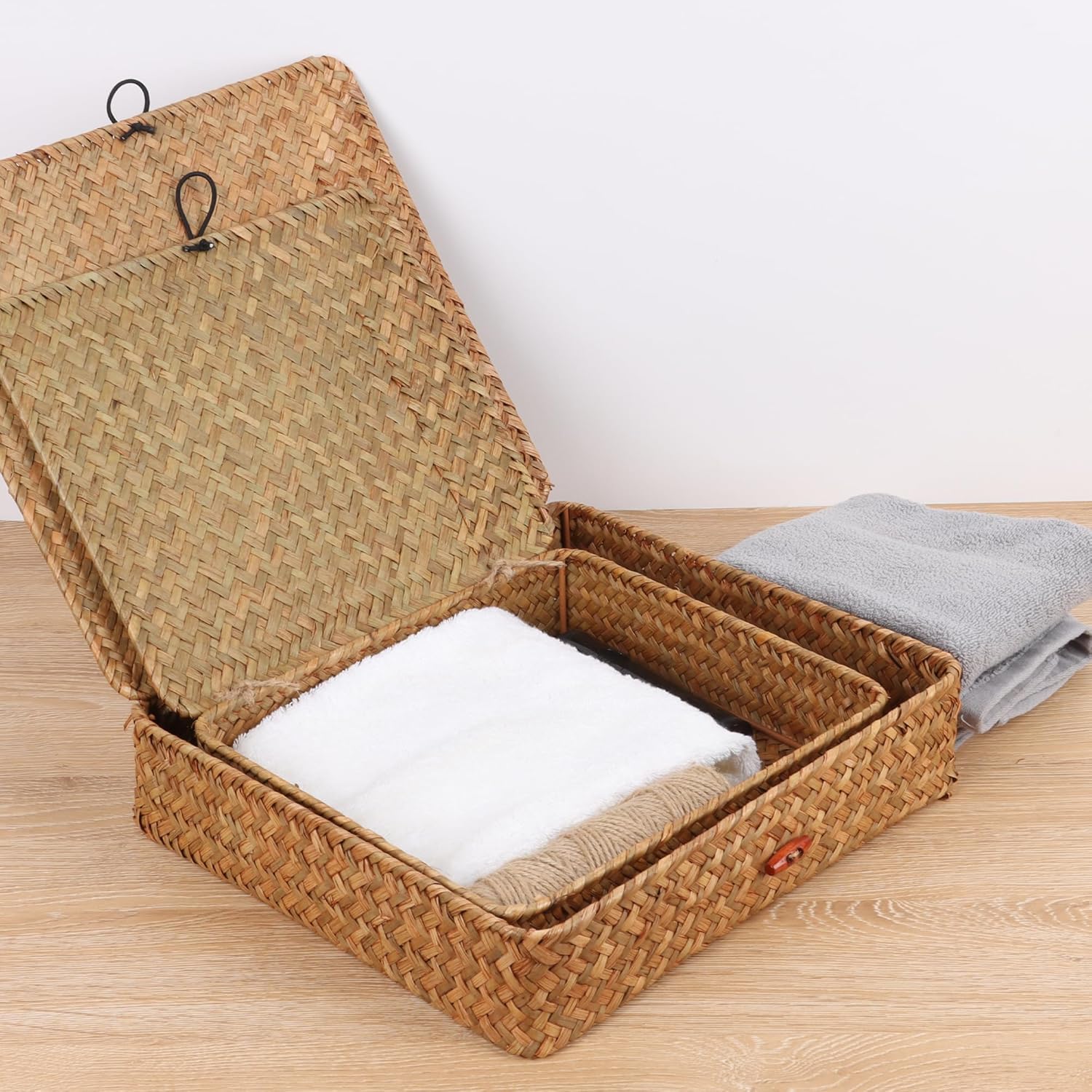 Flat Wicker Shelf Baskets / Natural / Set of 2