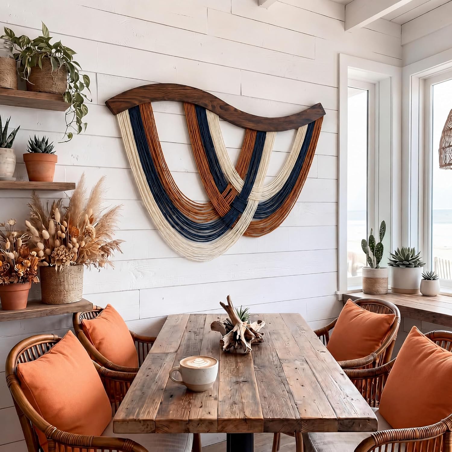 Boho Decor Handmade Cotton Rope Tapestry / Modern Bohemian / Navy