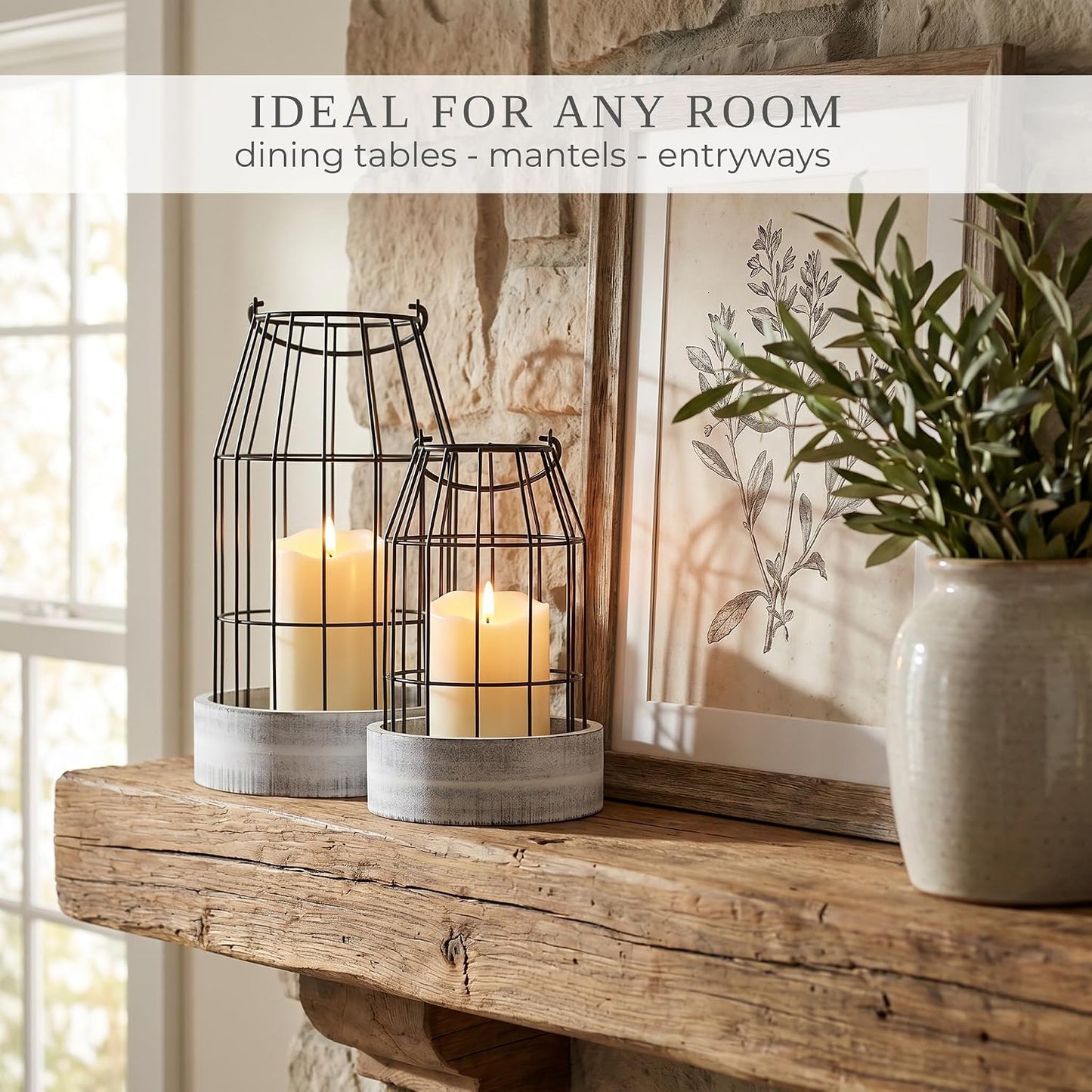 Rustic Farmhouse Lantern Decor Set of 2 - Stylish Decorative Lanterns | Modern Indoor/outdoor Coffee Table Decor for