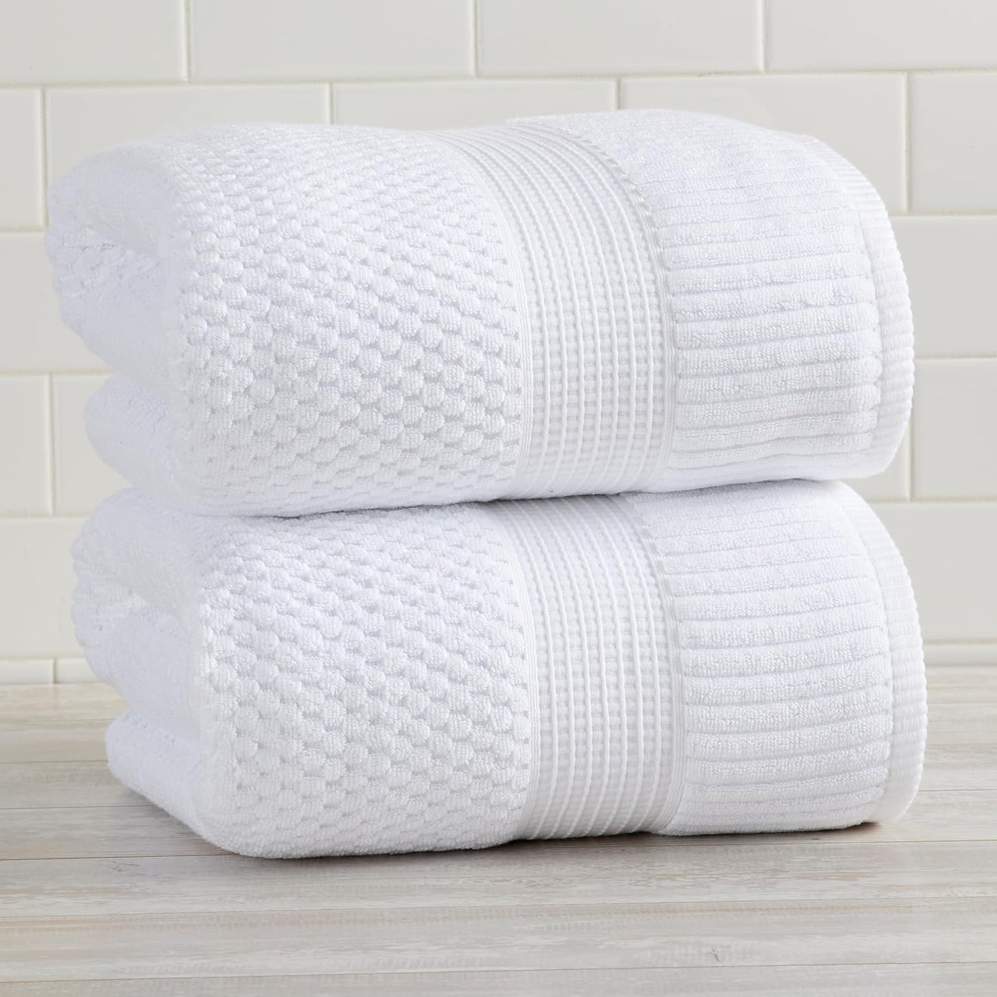 NY Loft 100% Cotton 2-Pack Oversized Bath Towel Set | White | Quick-Dry | Two Oversized 35" x 70" Bath Towels / Bath