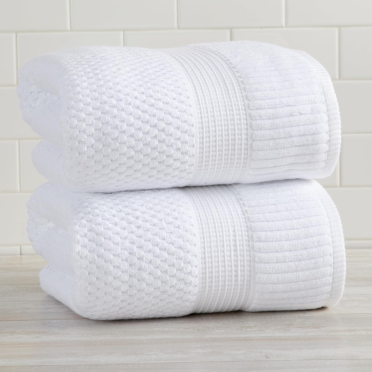 NY Loft 100% Cotton 2-Pack Oversized Bath Towel Set | White | Quick-Dry | Two Oversized 35" x 70" Bath Towels / Bath