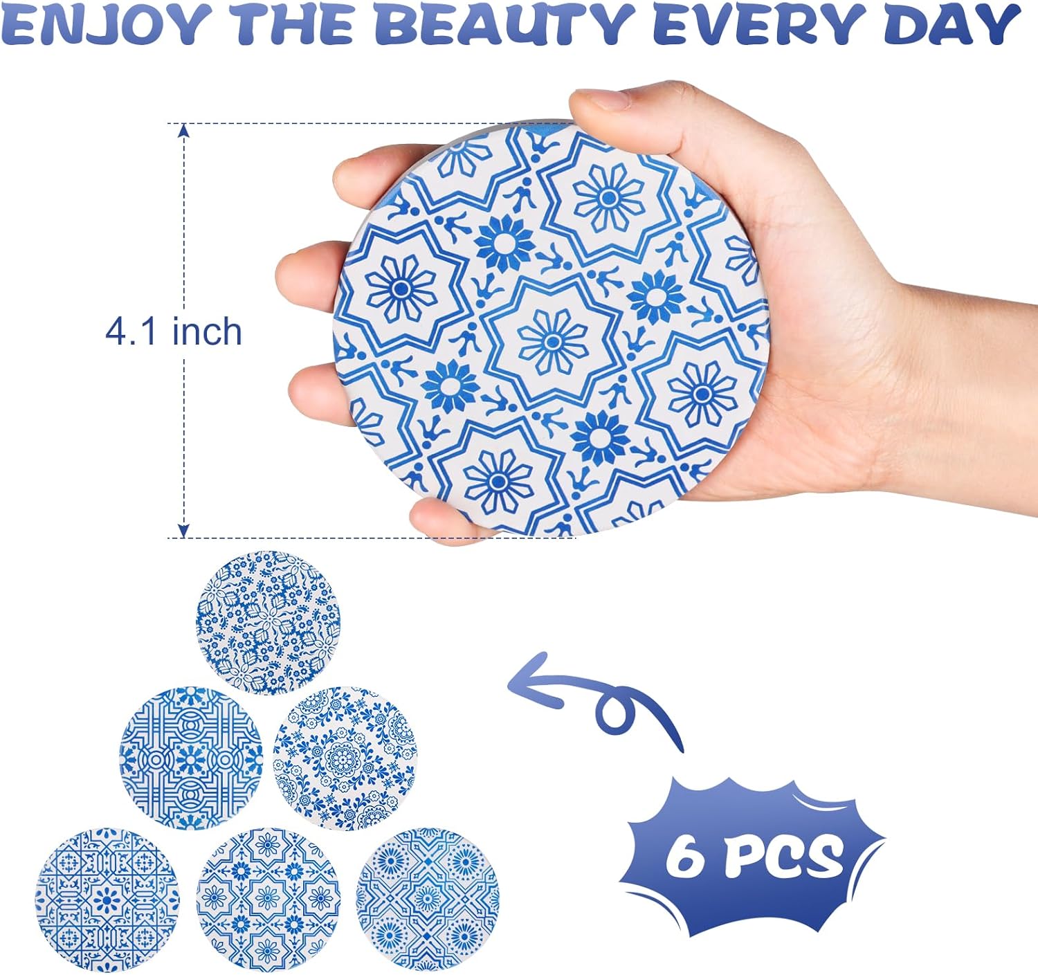 Holder / Blue and White Style Ceramic Drink Coaster / Blue Print