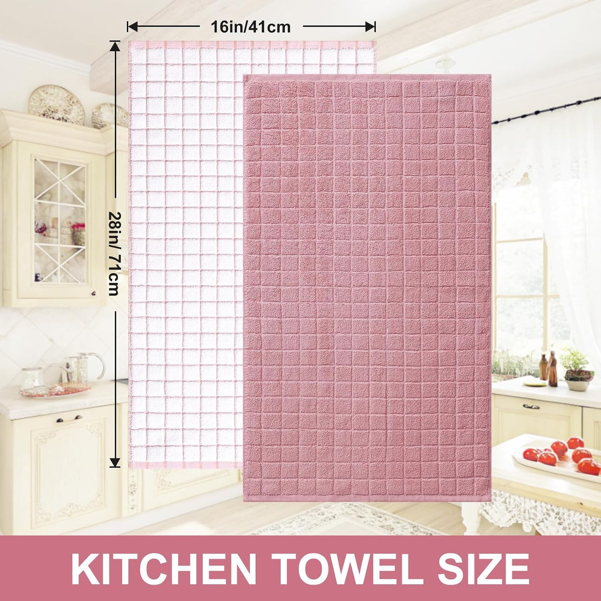 Homaxy Large Premium Cotton Kitchen Towels 16"x 28", 6 Pack, Rose | Natural Ring Spun 390 GSM Dish Towels, Super