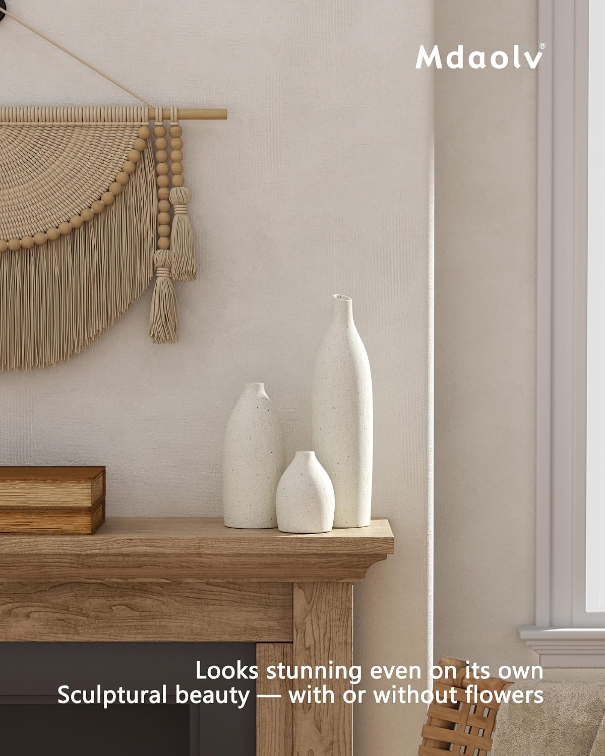Matte Clay Flower Vase Minimalist Nordic Modern Decorative Ceramic Vases / Cream White / Set of 3