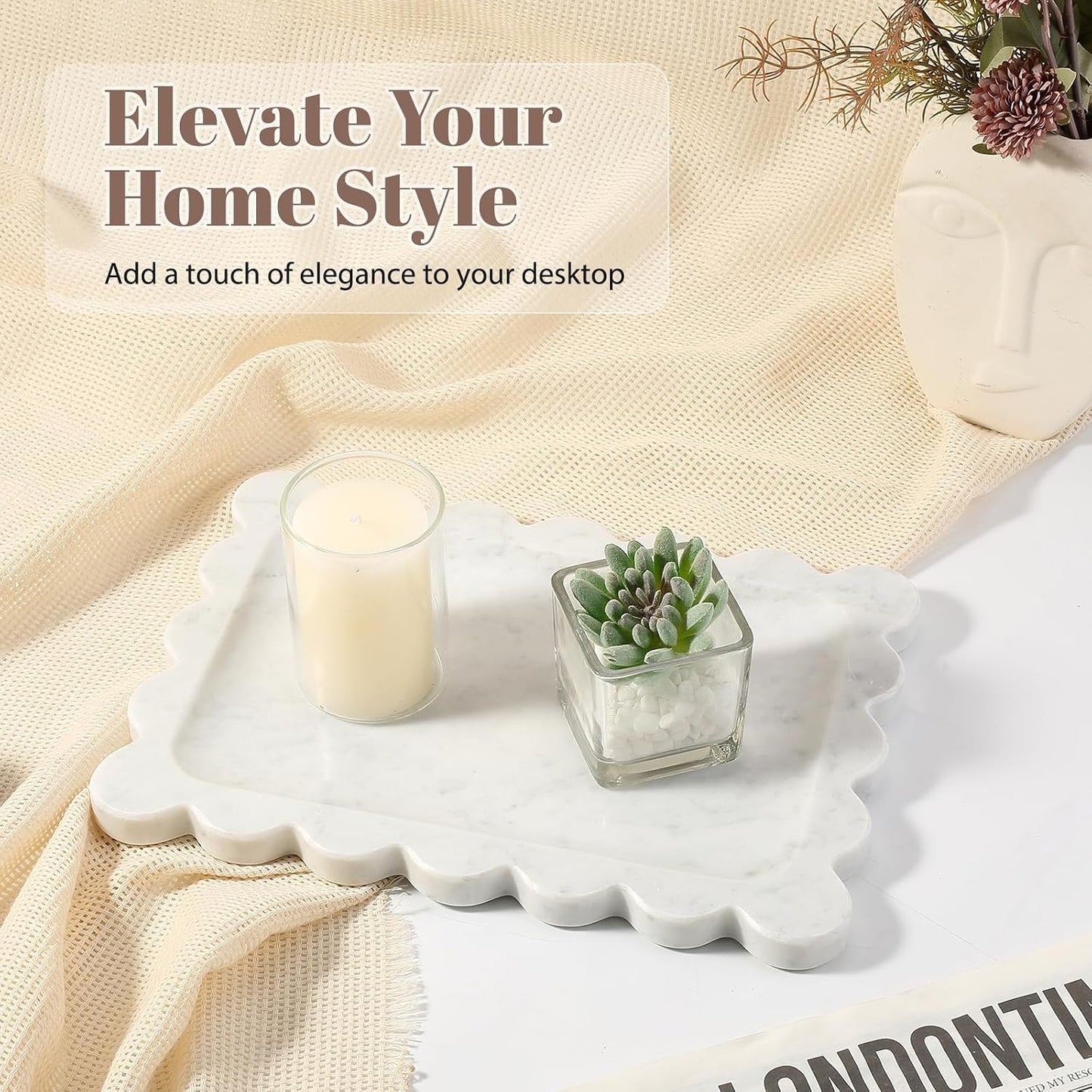 Scalloped Marble Tray / Bianco Carrara / 11 x 7.9 x 0.7 / Natural