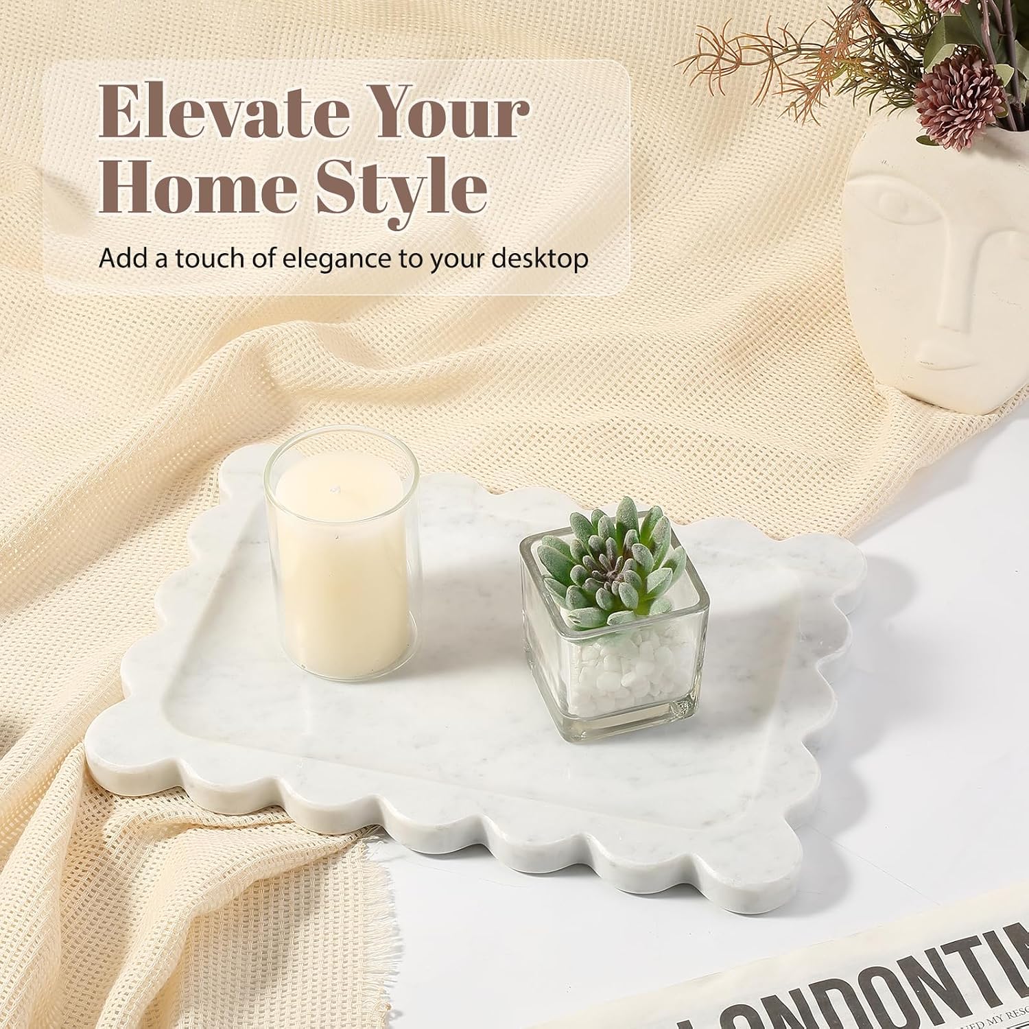 Scalloped Marble Tray / Bianco Carrara / 11 x 7.9 x 0.7 / Natural
