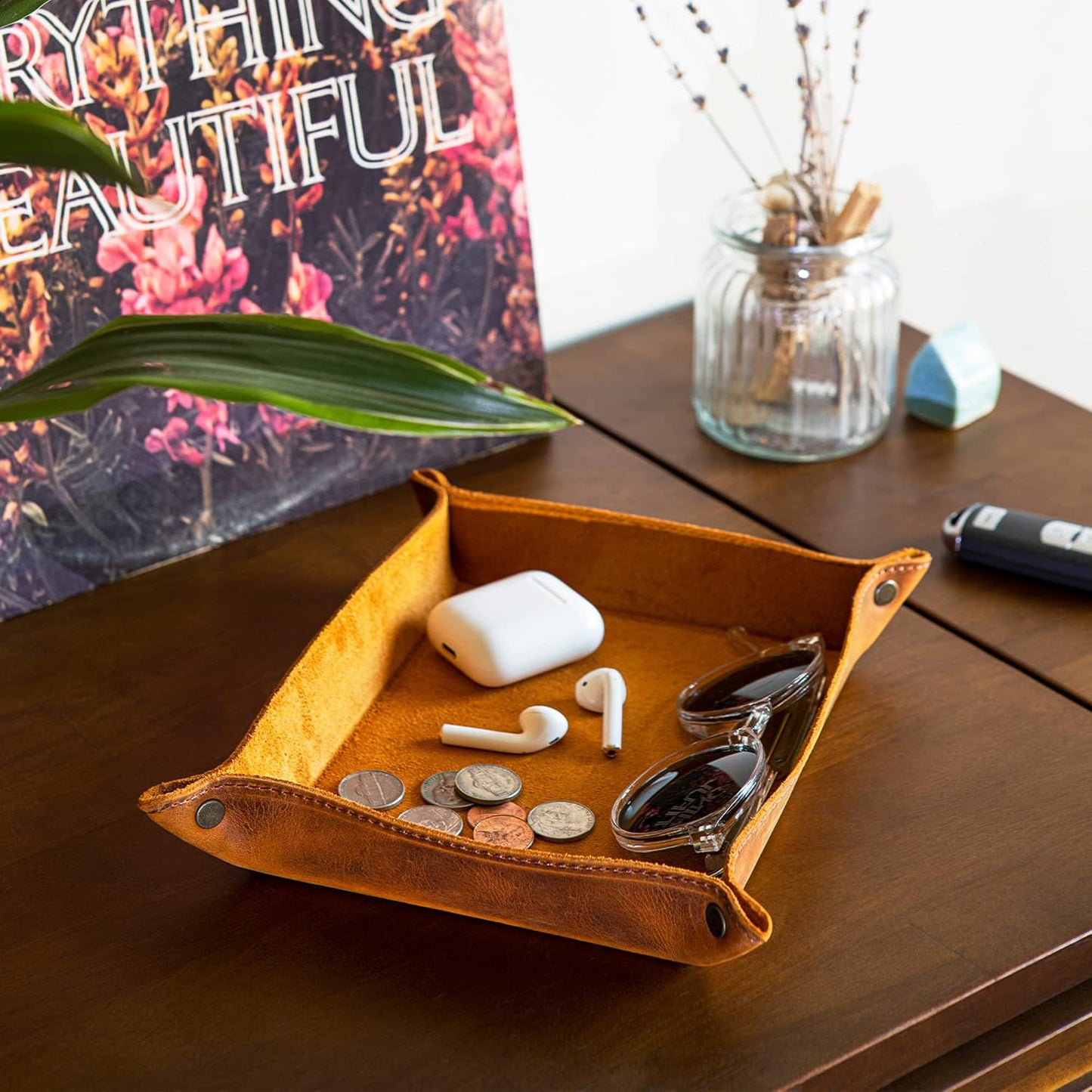 Londo Genuine Leather Tray Organizer - Practical Lightweight Water Resistant Computer Table Desk Storage Box for