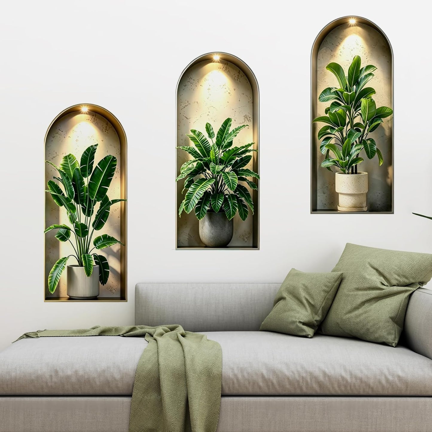 3D Magic Wall Art Mural Sticker / 3d Potted Plants Wall Decals / Green