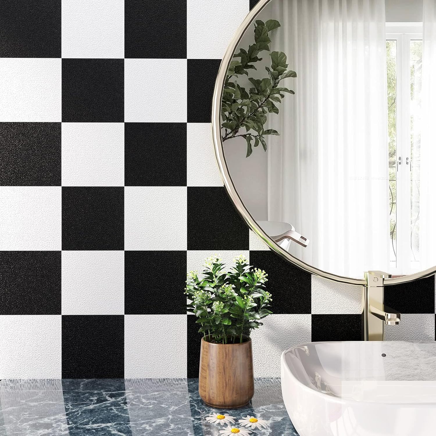 Black and White Checkered Wallpaper Contact Paper for Countertops / 17.7 x 200 / Black/white