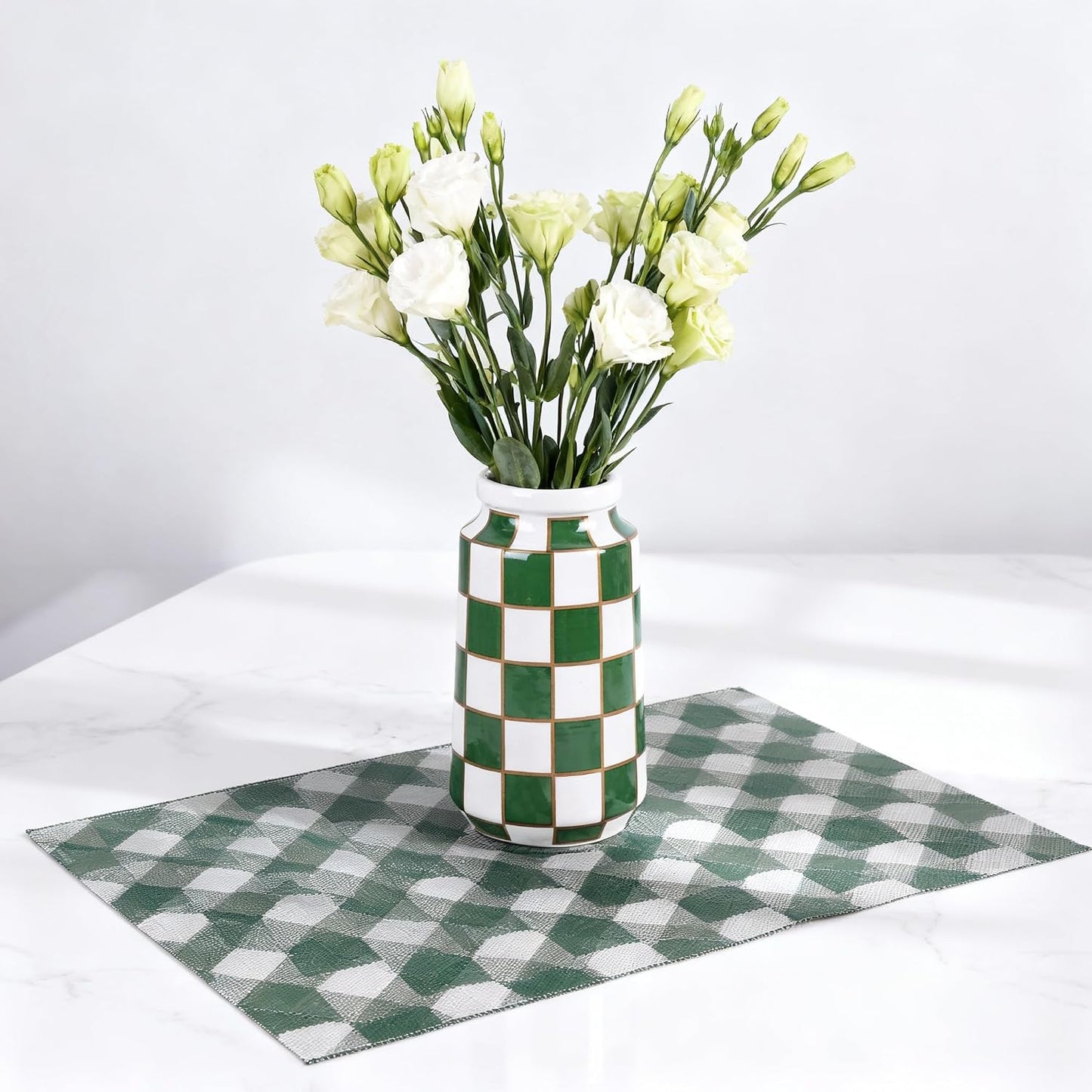 Black and White Ceramic Vase / Green